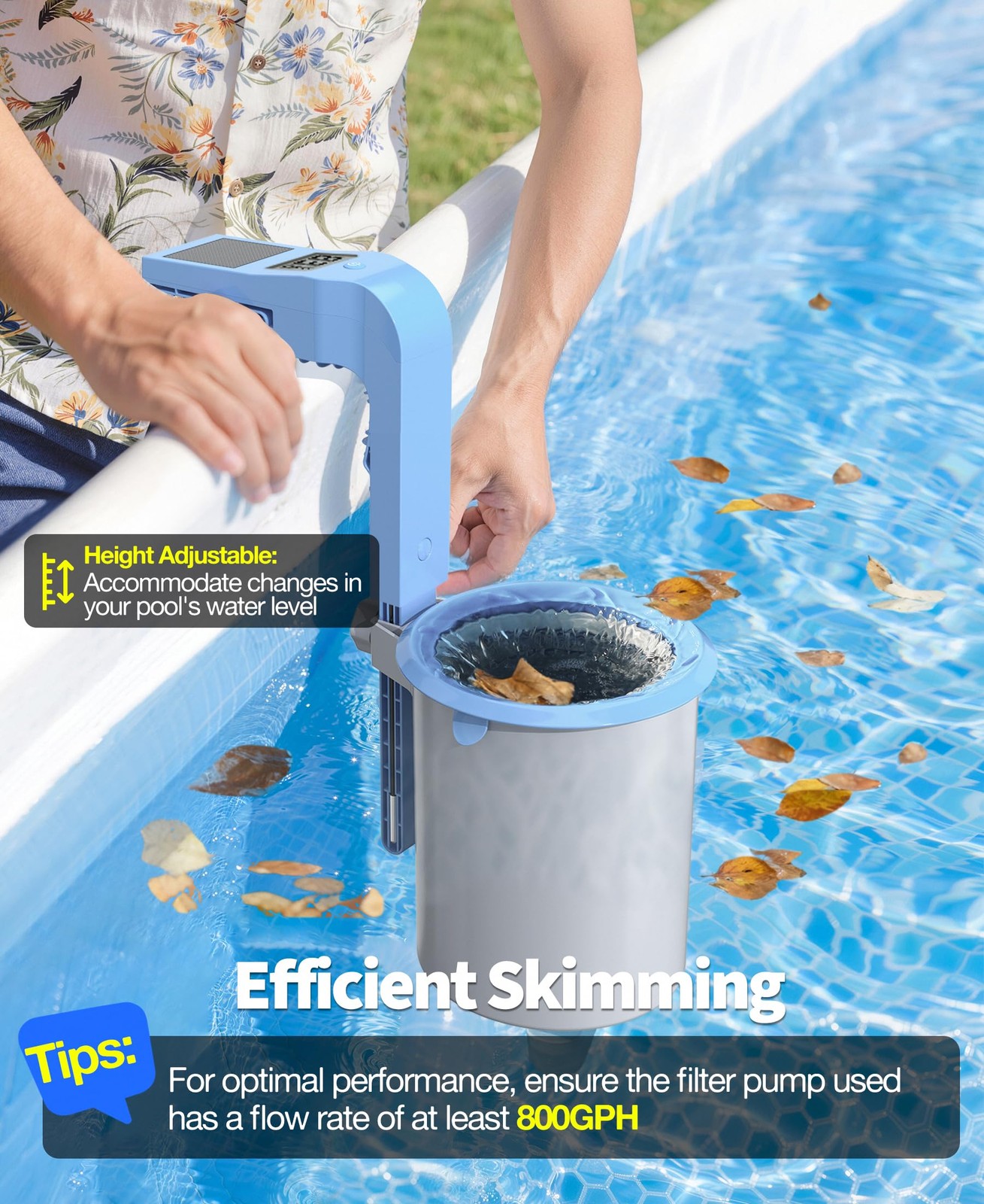 Above Ground Pool Skimmer with Solar Digital Thermometer and Adjustable Bracket