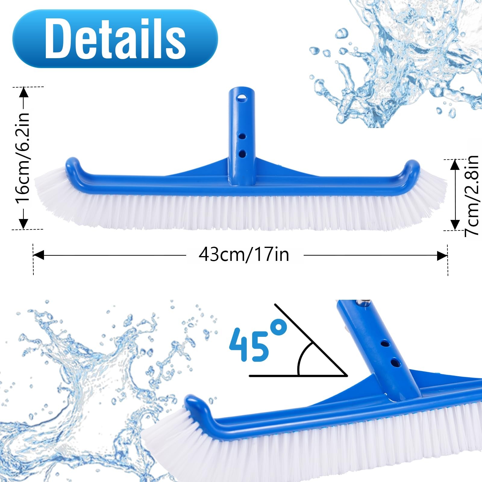 Pool Brush Head, Heavy Duty Swimming Pool Wall Floor Cleaner with Durable Bri…