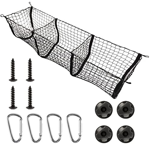 Amiss Heavy Duty Mesh Cargo Net, 3 Pocket Trunk Bed Storage Organizer