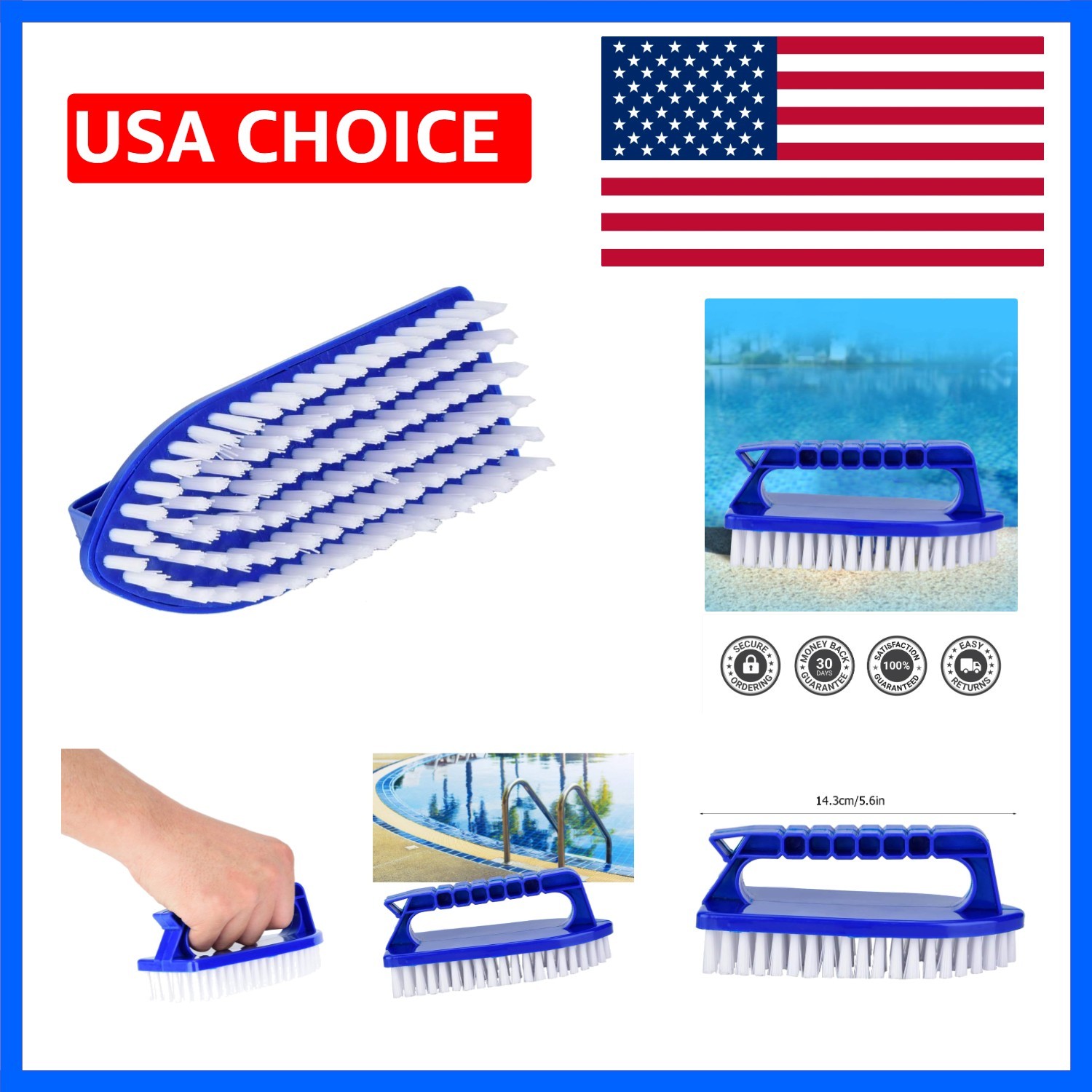 Pool Step Corner Brush Hand Held Door Window Tools, with Fine Best for Swimmi…