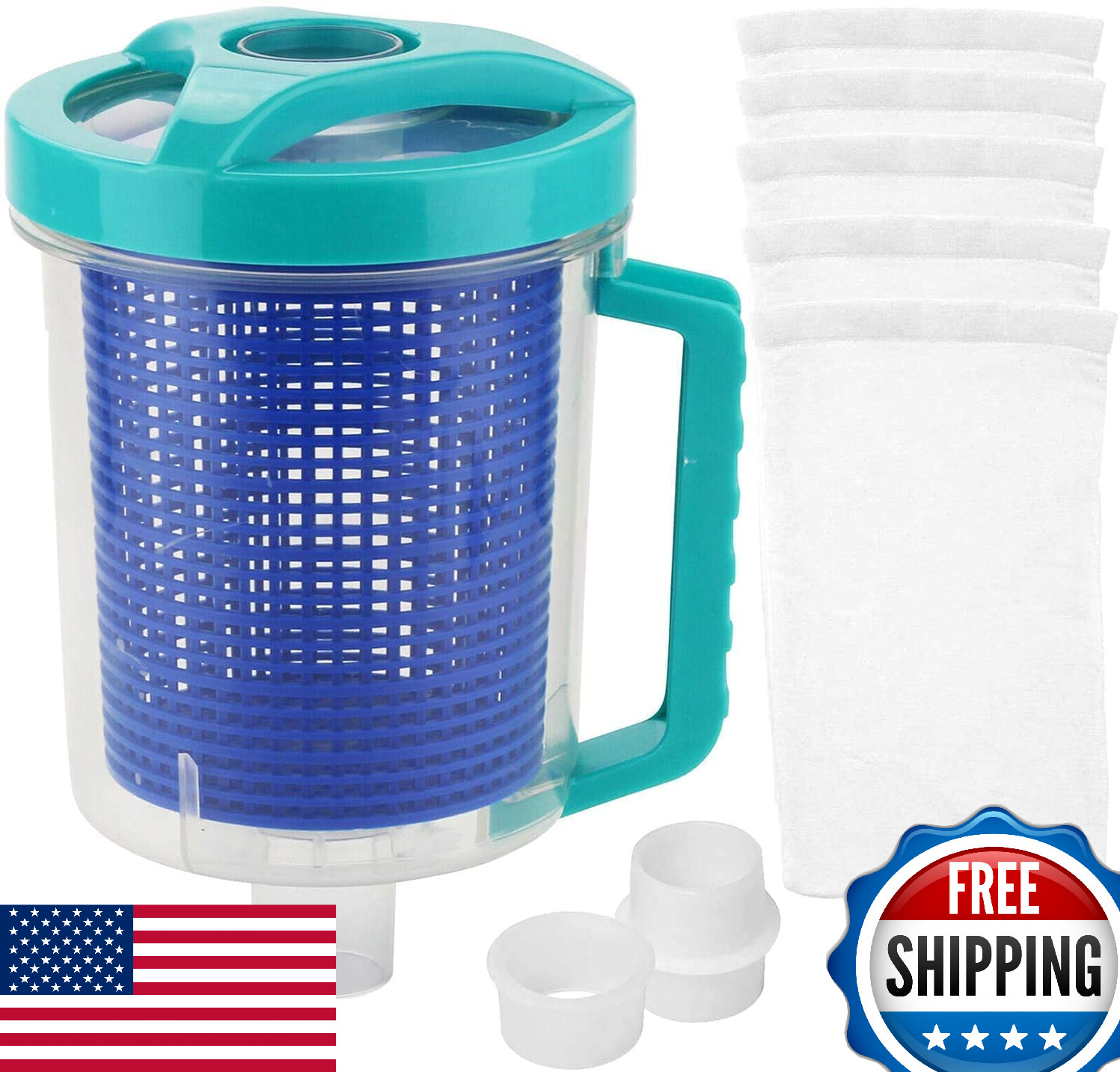 Pool Leaf Catcher Canister for Pool Cleaner w/ Mesh Basket & Skimmer Socks