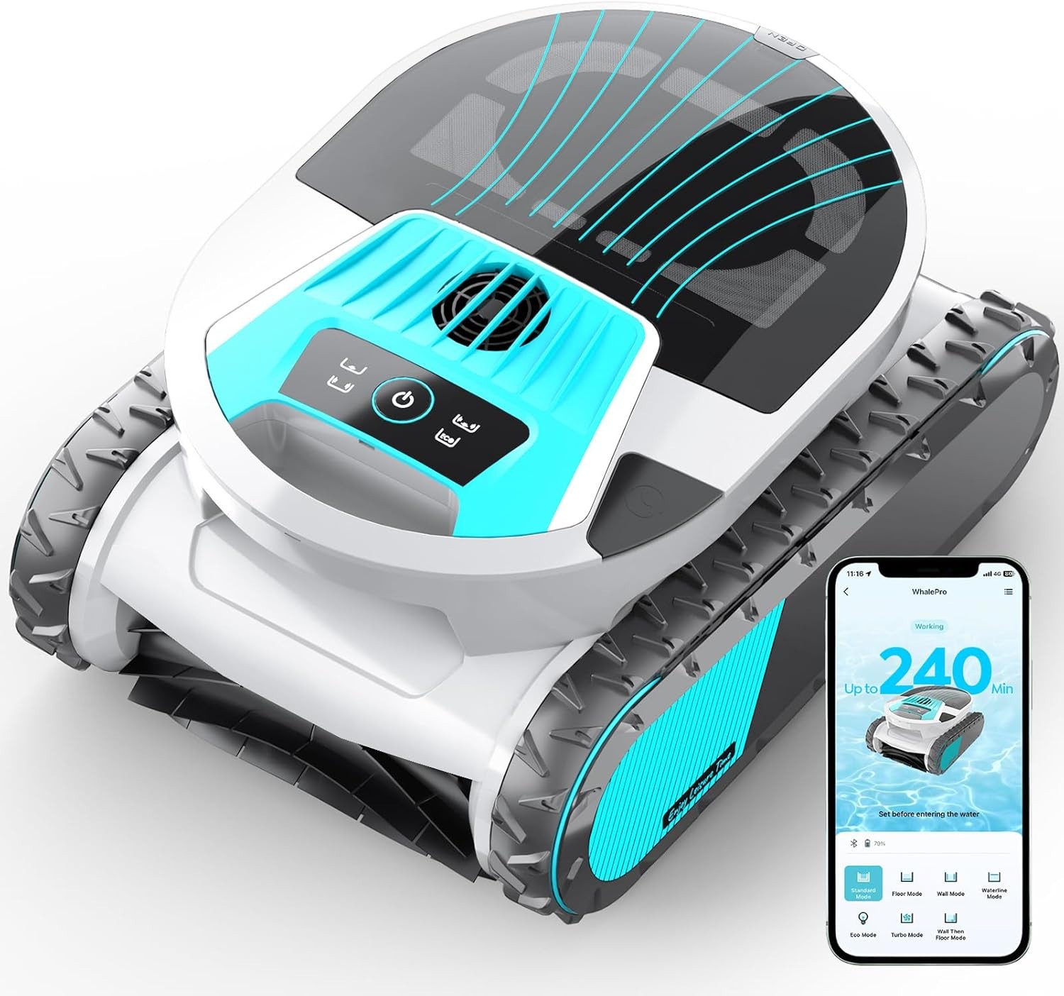 Pleco Pro Cordless Robotic Pool Cleaner, Smart Navigation, 210–240 Min Runtime,