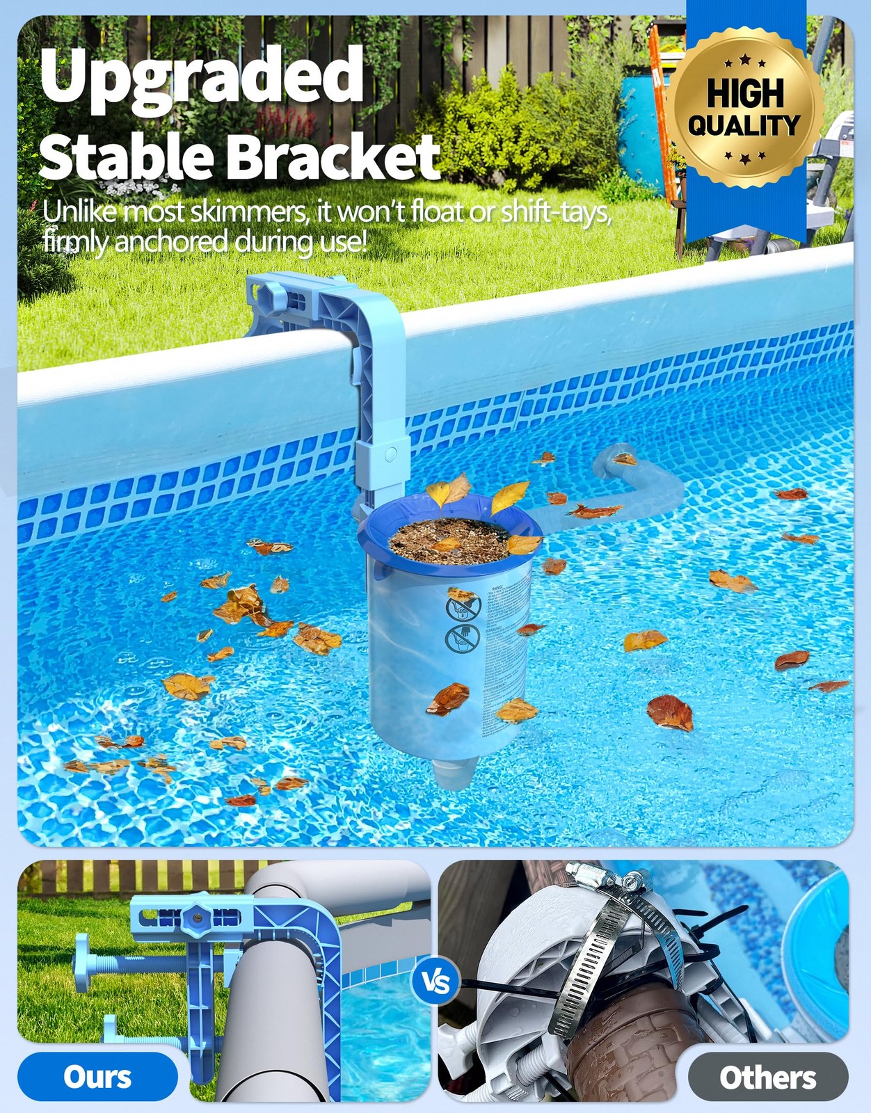 Above Ground Pool Surface Skimmer with 3 Filter Socks and Wall Mount Bracket
