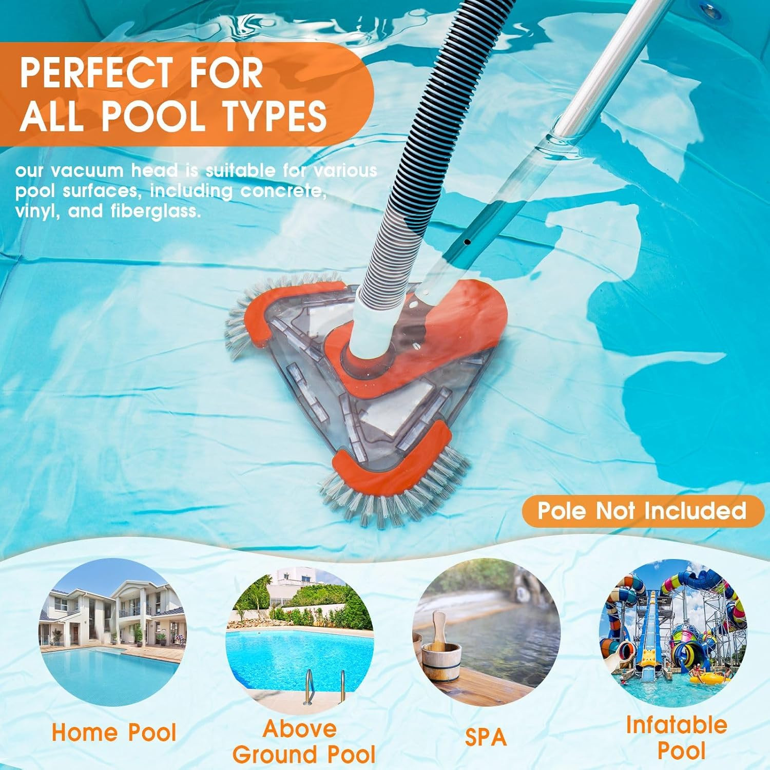 Pool Vacuum Head with Side Brush,Universal Steering Handle & Universal Rotatable