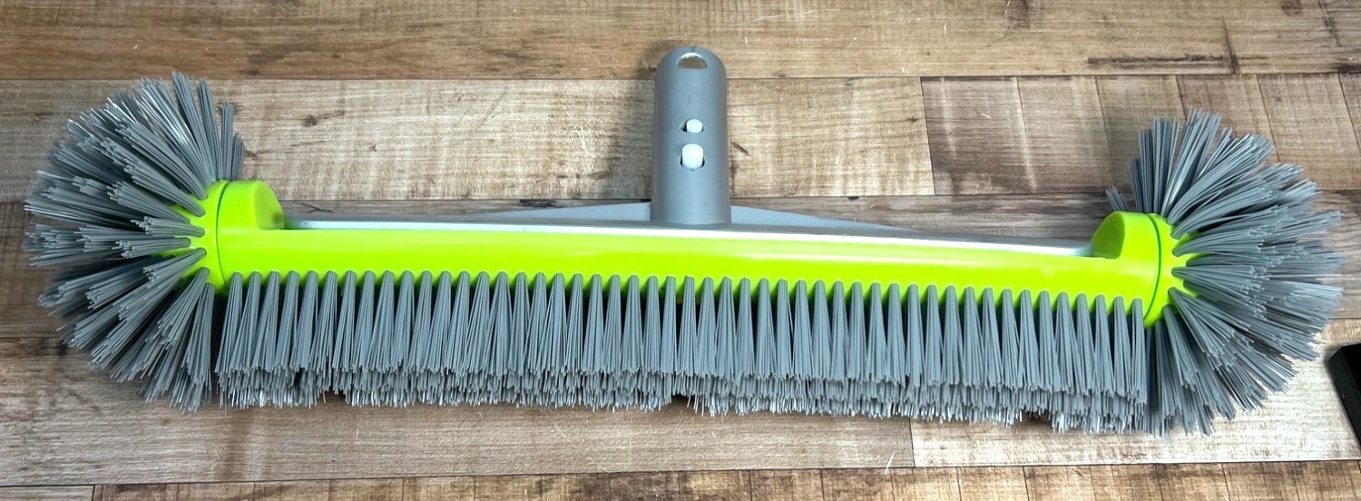 Large Pool Heavy-Duty Floor & Corner Brush With Gray Bristles & Green Handle