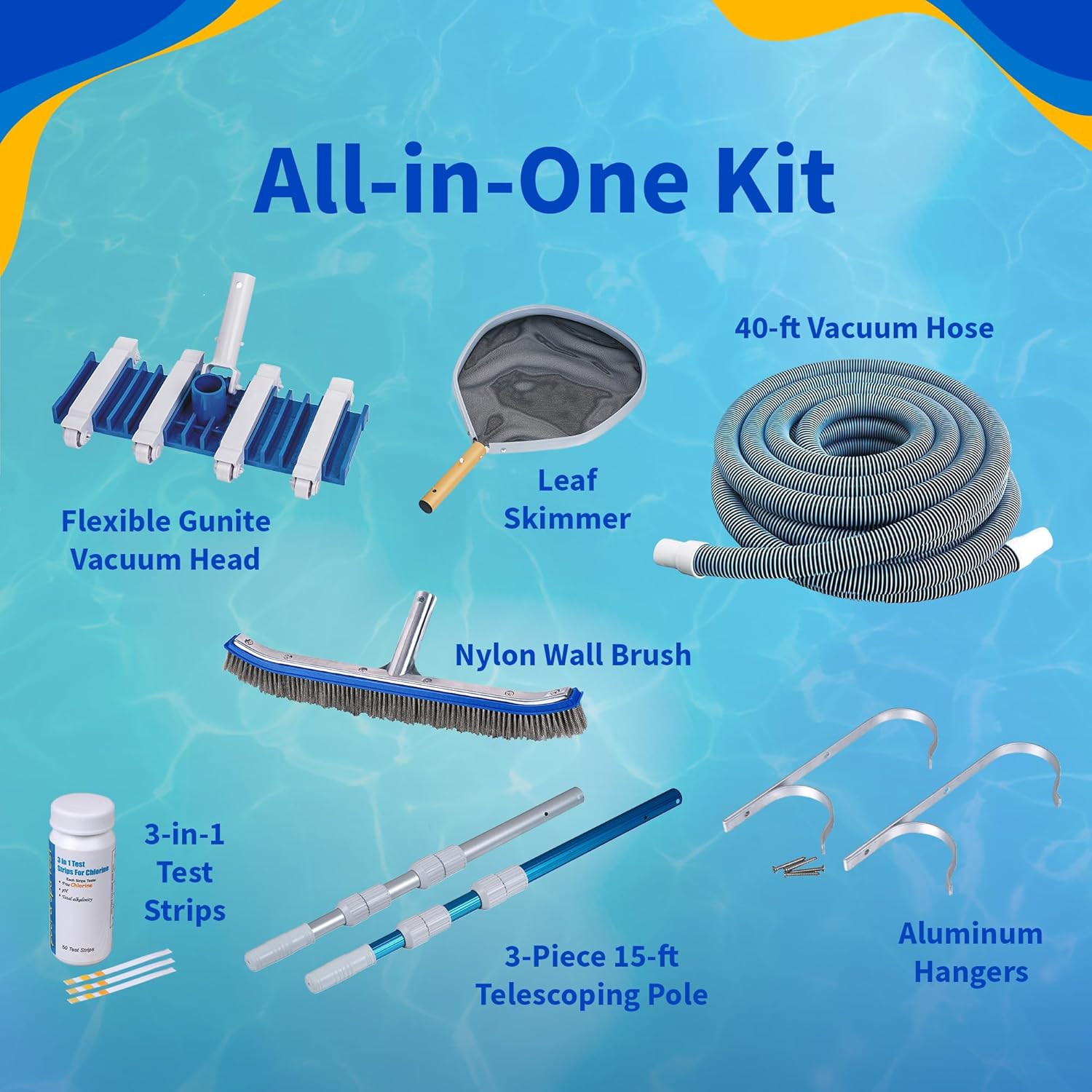 Deluxe Pool Maintenance Kit for in Ground Pool – Includes 15-Ft Telepole, 40-Ft