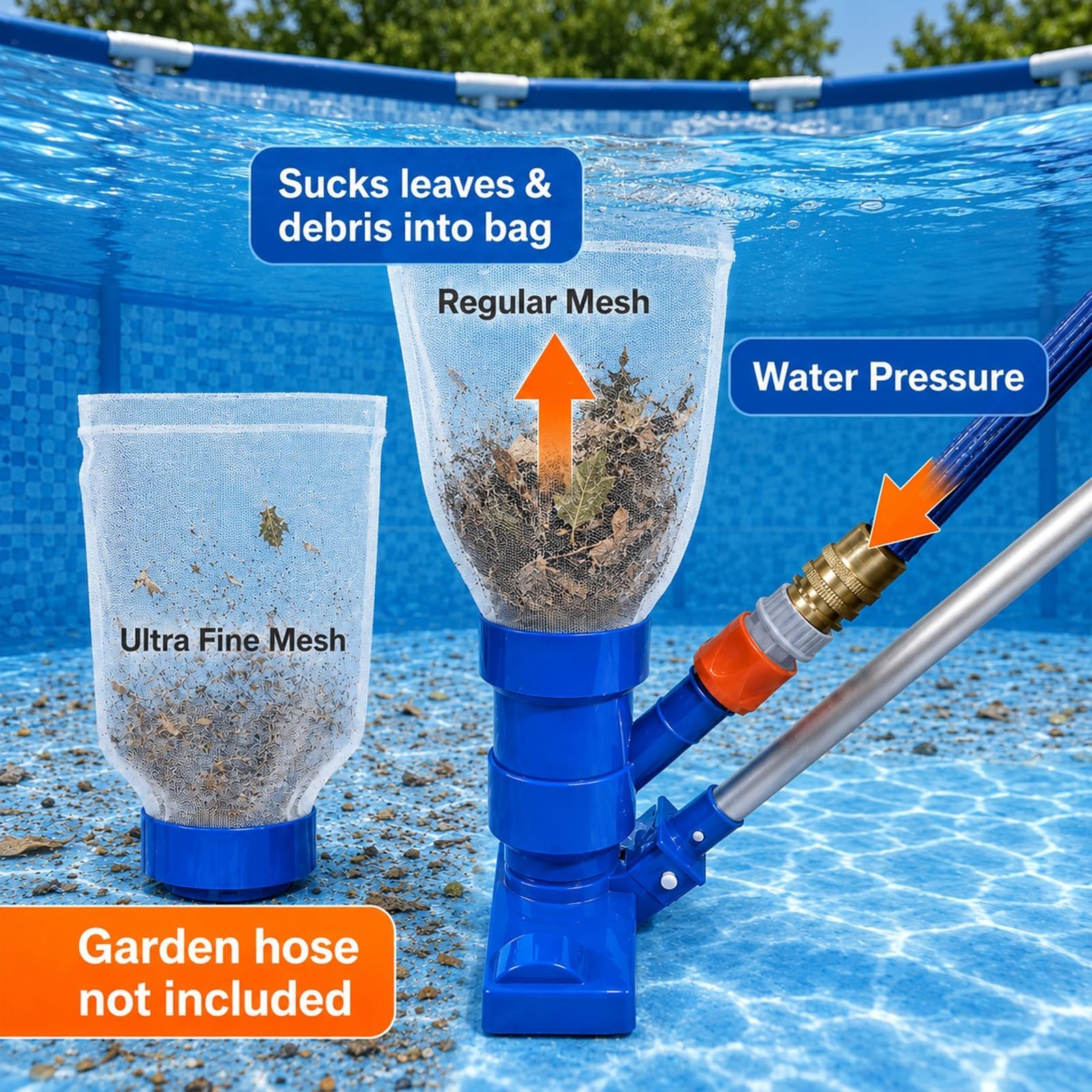 Portable Pool Spa Jet Vacuum Cleaner with 56&Prime; Pole, 2 Filter Bags, Brushes for P