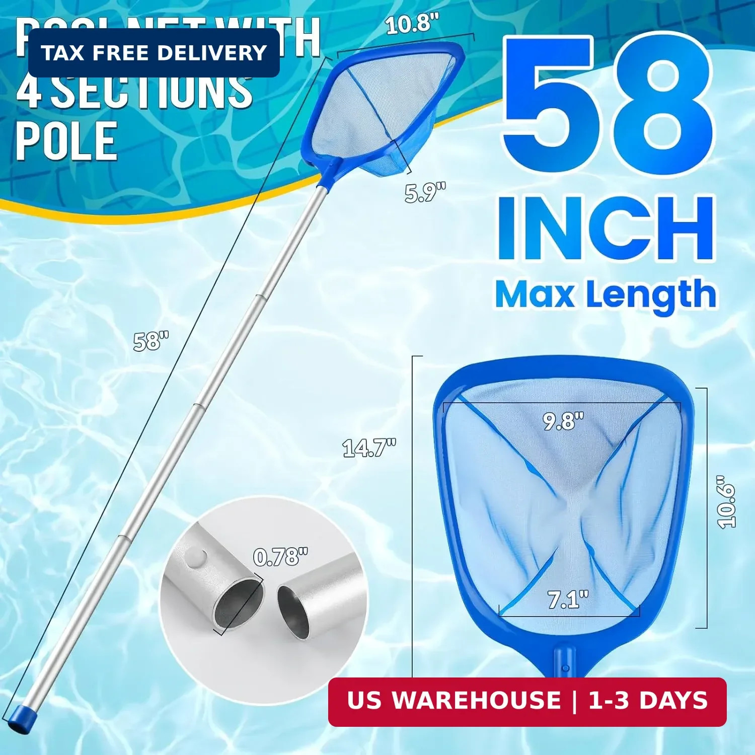 Tavaleu Pool Skimmer Net, Deep Pool Leaf Net with Reinforced Frame, Large Capaci