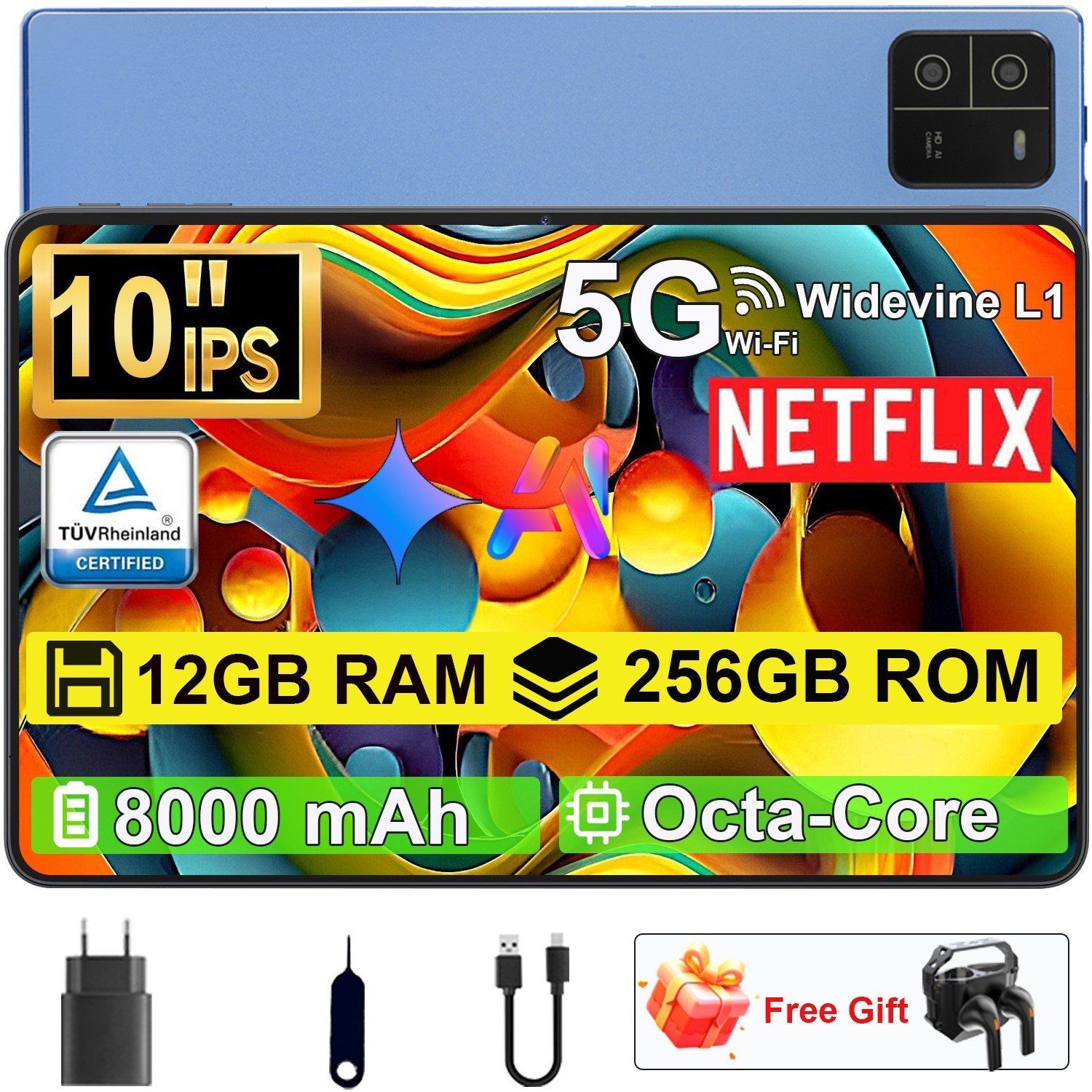 2026 Tablet 10.1” Android14 12GB RAM 256GB Tablet 8-Core 8000mAh 2.4G+5G WiFi