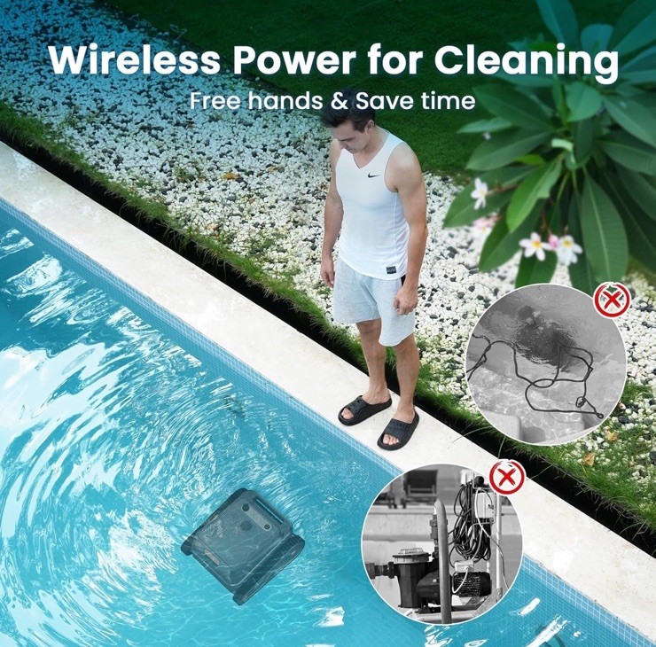 EZIOOV U8 Cordless Robotic Pool Cleaner Vacuum In and Above Ground -DARK GREY
