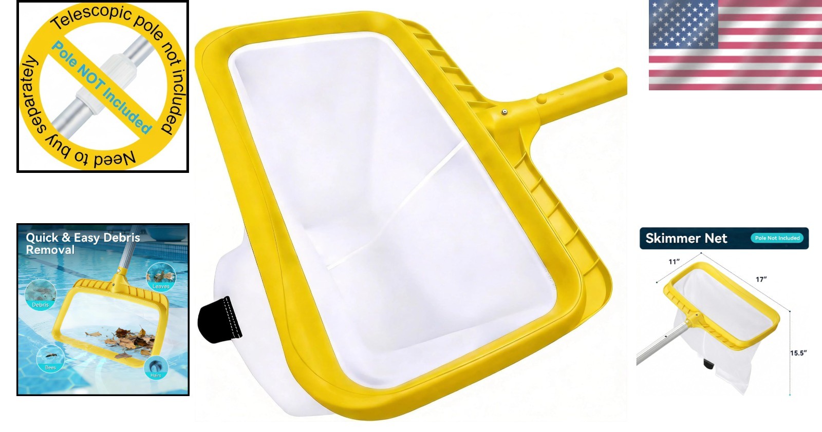 Professional 30-Mesh Pool Leaf Rake with Ergonomic Handle – Ideal for All Pools