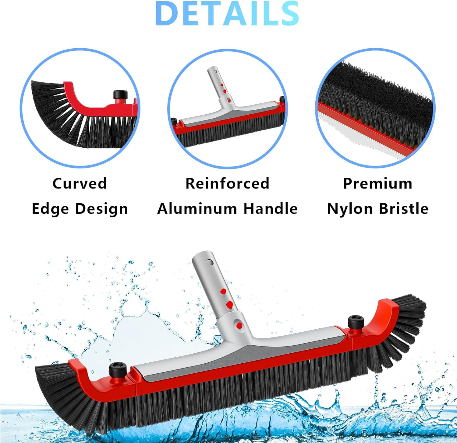 22” Wide Pool Brush Head for Cleaning Walls,Heavy Duty Inground/Above Ground Alu