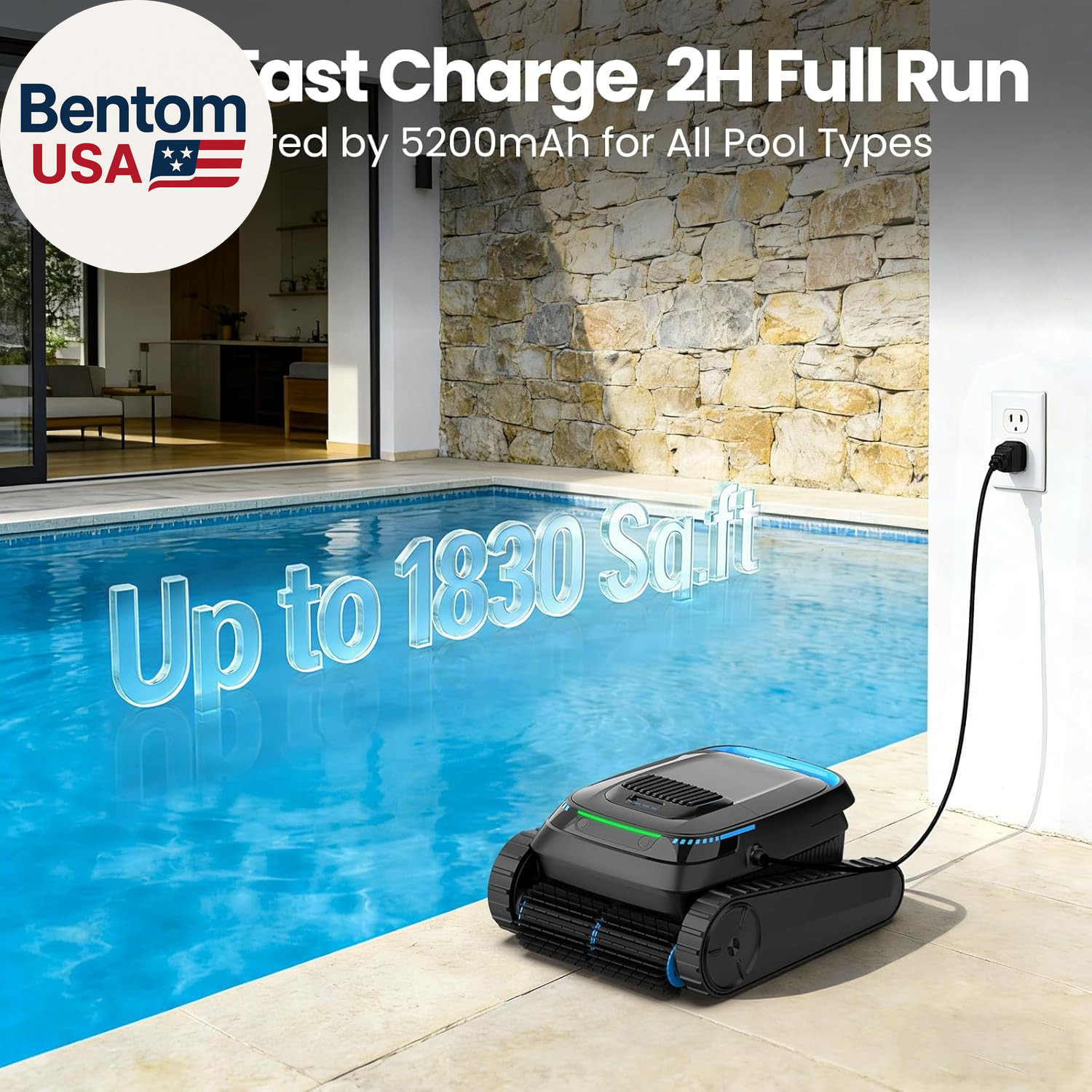 Robotic Pool Vacuum PC10, Cordless Pool Cleaner Robot for Inground & above Groun