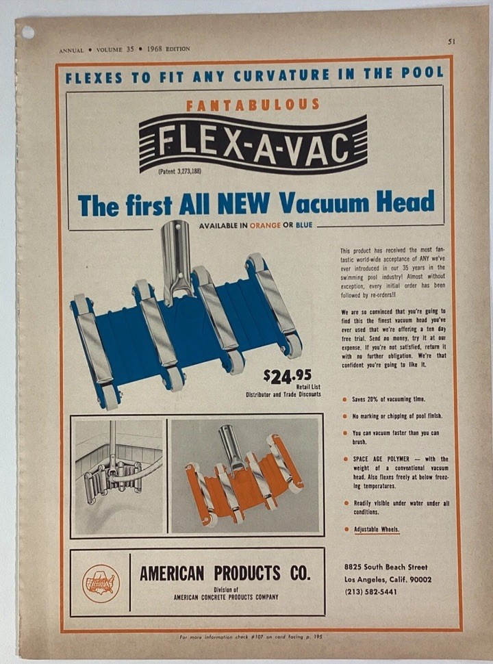 Original 1960s Flex-A-Vac Pool Cleaner Vacuum Head 60s American products