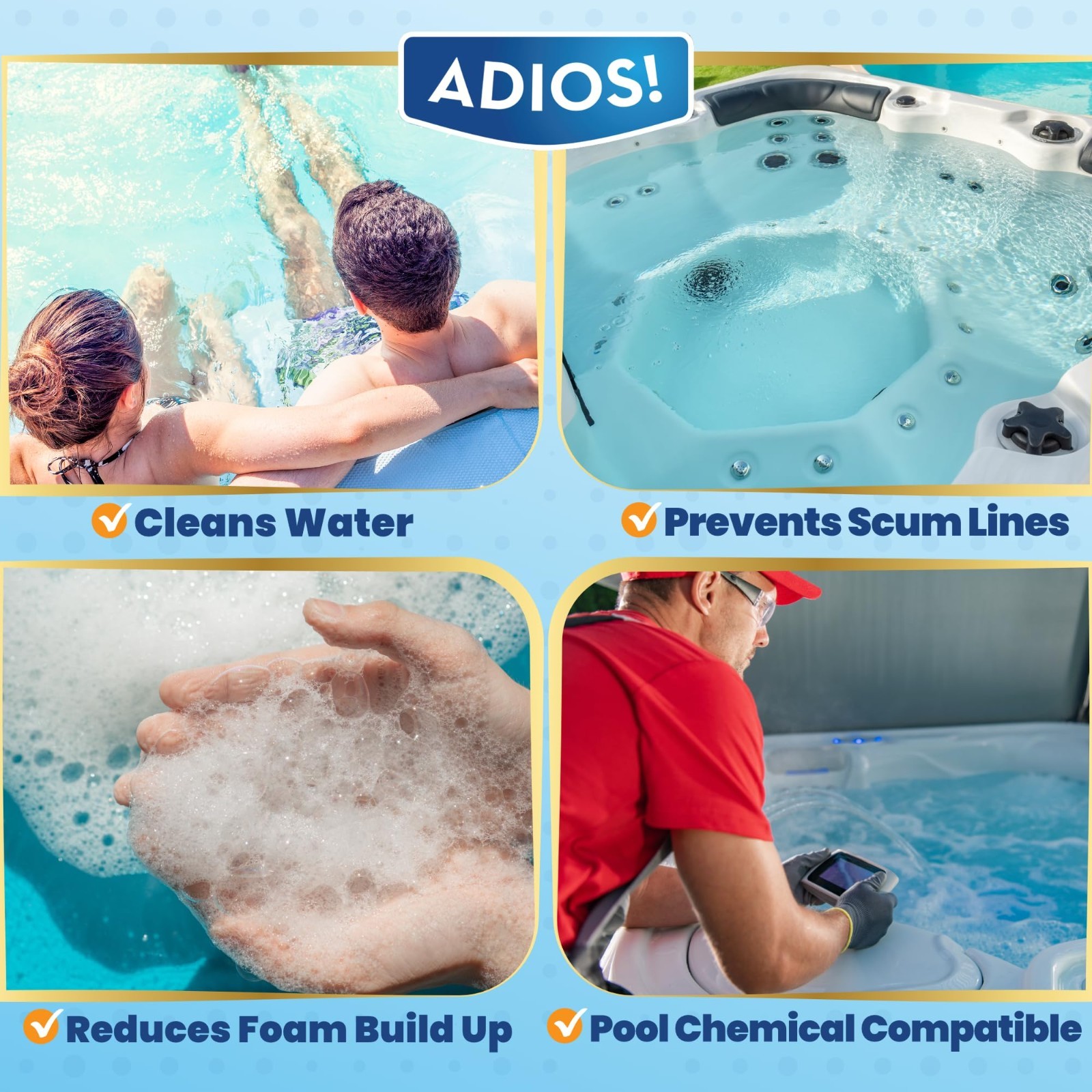 3-in-1 Spa Cleaner – Clarifies Water, Eliminates Scum & Foam, 16oz Chlorine/Brom