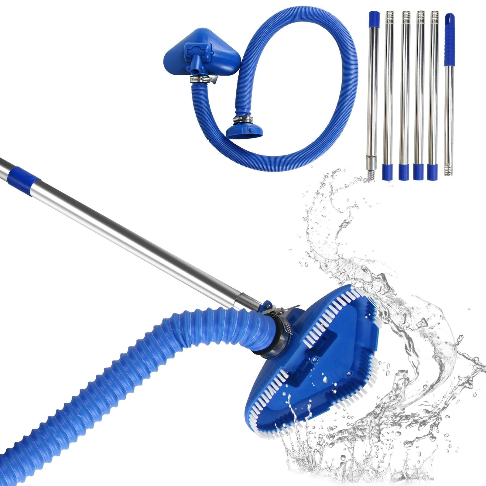 Pool Vacuum Cleaner for Above & In-Ground Pools, Flexible Hose & Extendable Rods