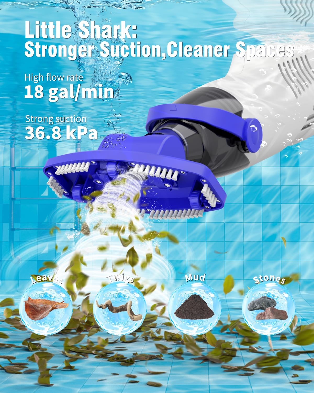 (2026 Upgrade) Little Shark Cordless Pool Vacuum, 60W Motor, 18 GPM Strong Su…