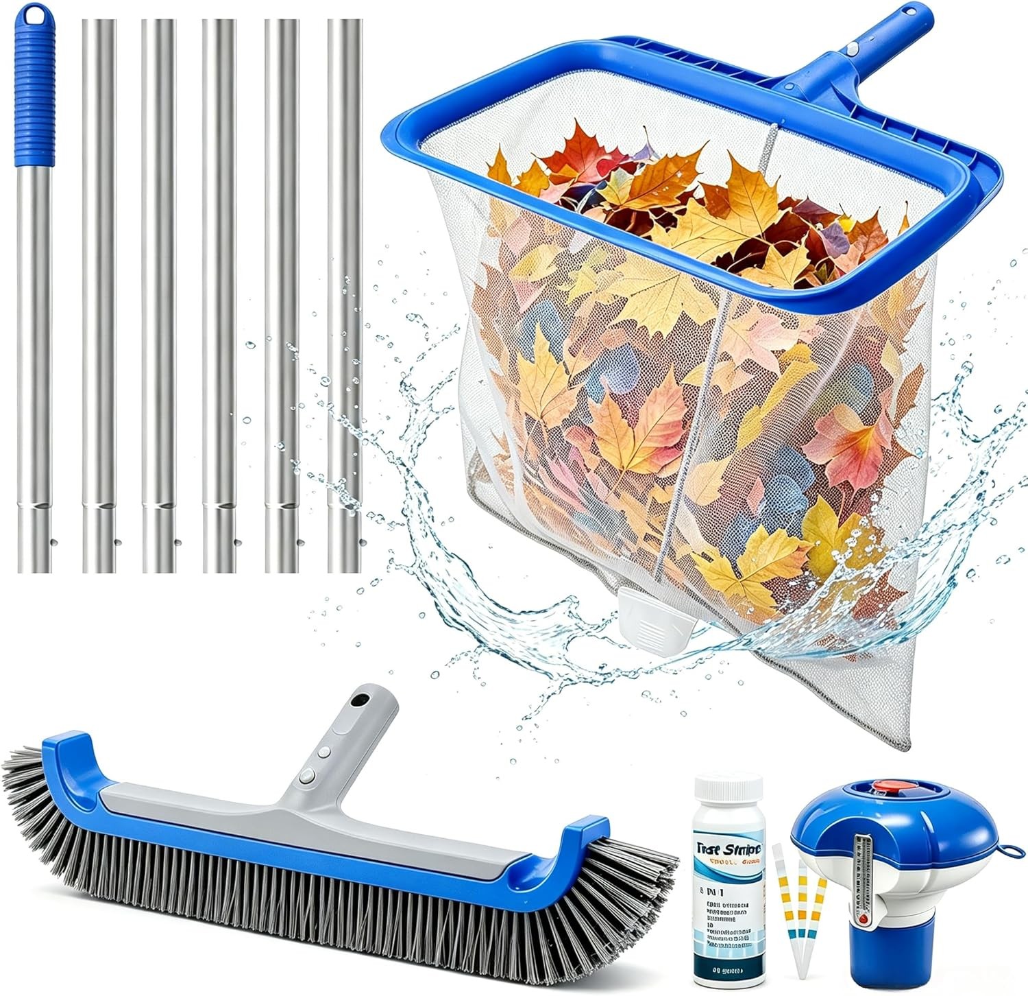 Consciot 3-in-1 Pool Cleaning Kit w/Pole, Net & Brush