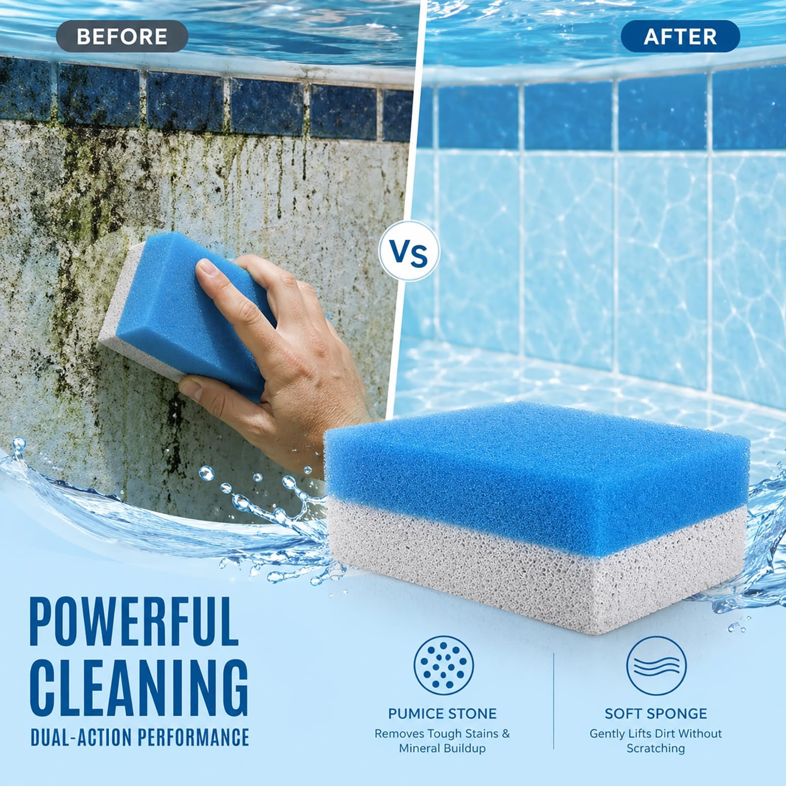Dual Sided Pool Pumice Stone Cleaning Sponge, 2 in 1 Pool Cleaning Sponge Scr…