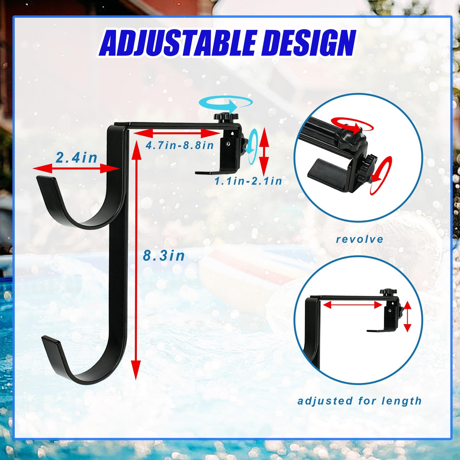 Metal Pool Pole Hangers for Above Ground Pool, Adjustable Double Hooks for Po…