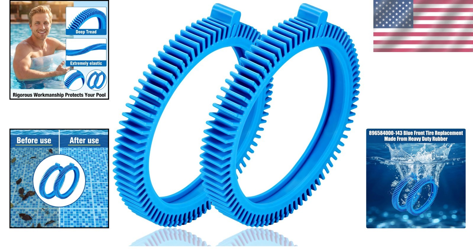 Easy Install Replacement Front Tires for Pool Cleaners – Includes 2 Hump Tires
