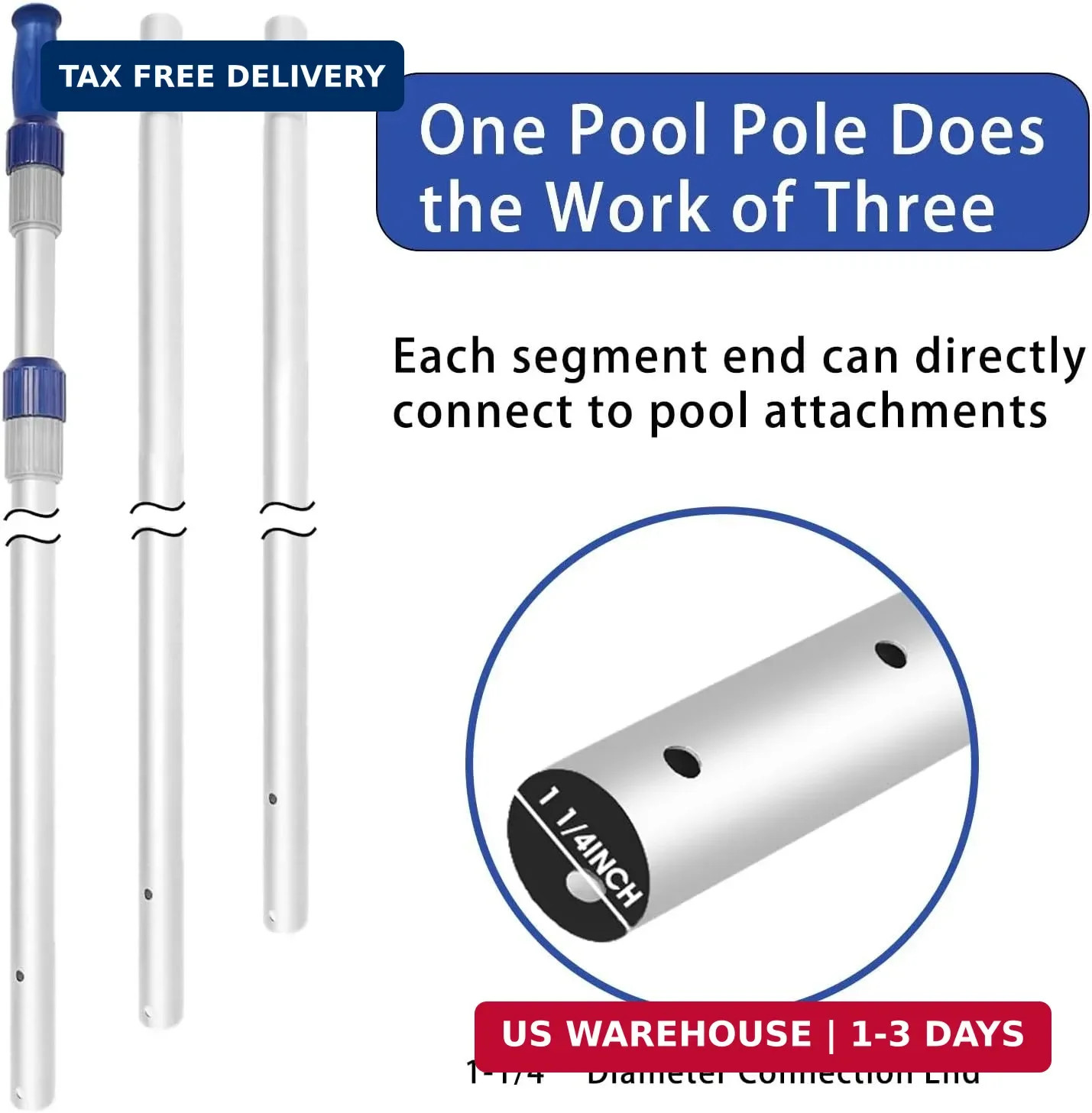Poolvio 15 FT Telescopic Pool Pole – Adjustable 3 Piece Aluminum Pool Skimmer Po