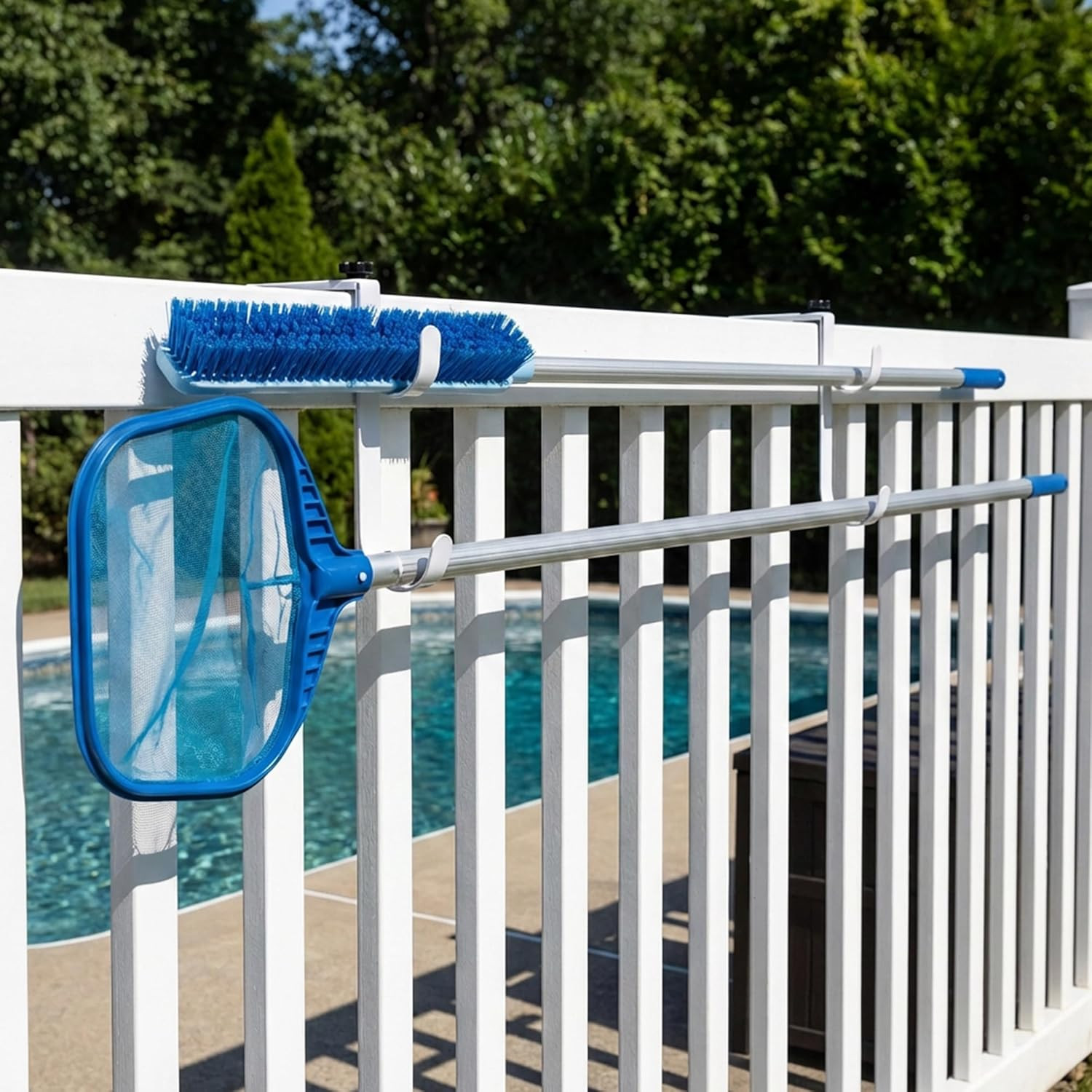 2 Pcs Double Pool Fence Hooks for Pool Equipment, Adjustable Pool Pole Hanger Ho