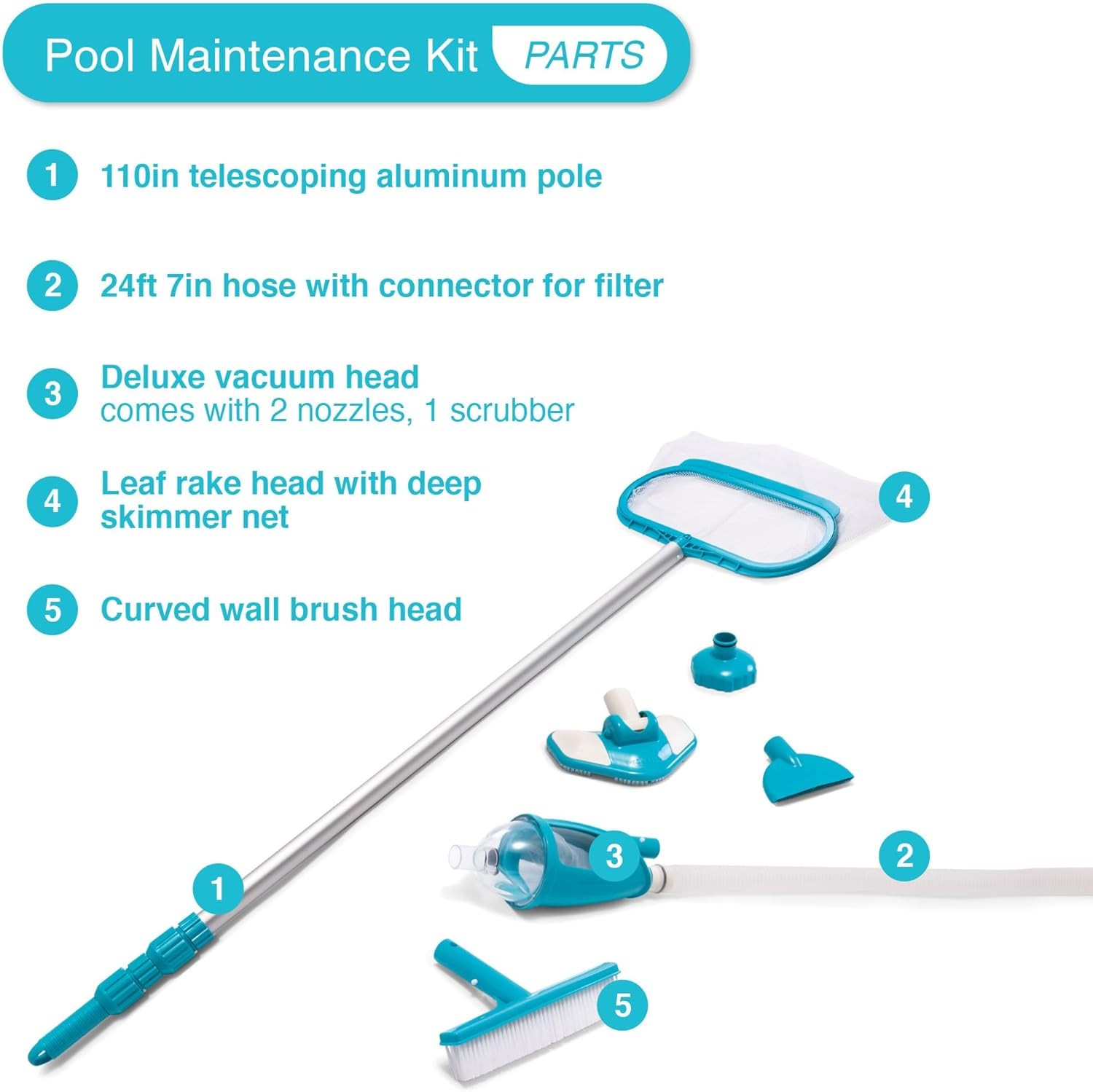 Pool Maintenance Kit for Above Ground Pool w/Vacuum Pole Hose 800 GPH