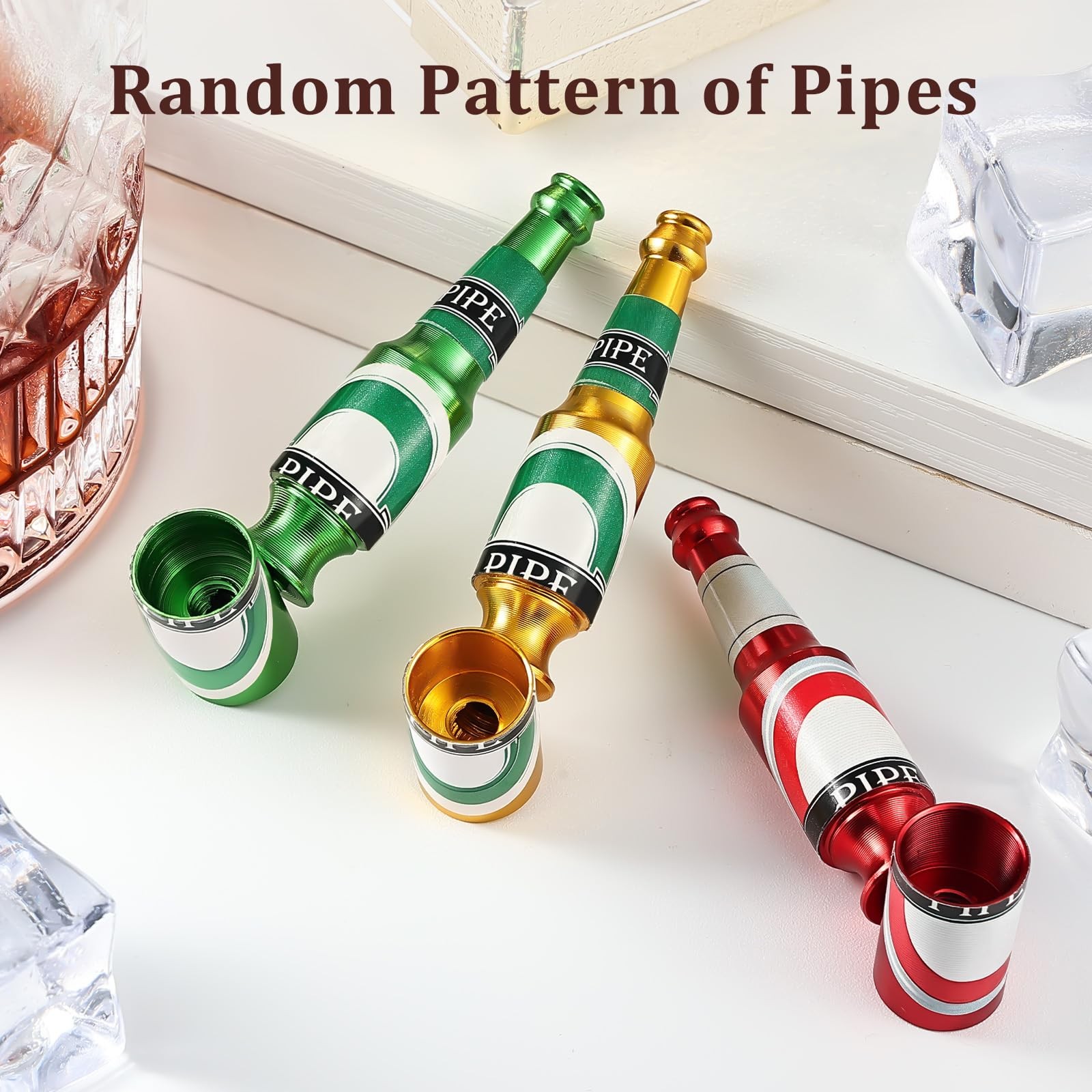 Joyoldelf 3pcs Mini Tobacco Pipe – Beer Bottle Smoking red, green, gold