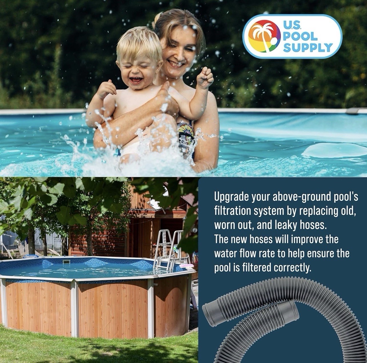 NEW – 1.5&Prime; Heavy-Duty Above Ground Pool Pair of 6 Foot Hose Replacements