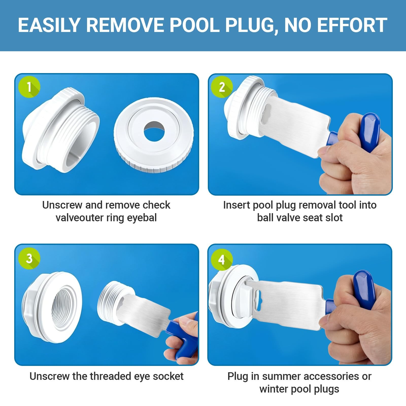 DAOLONG Pool Plug Removal Tool with Handle Grip, Upgraded Metal Eyeball blue