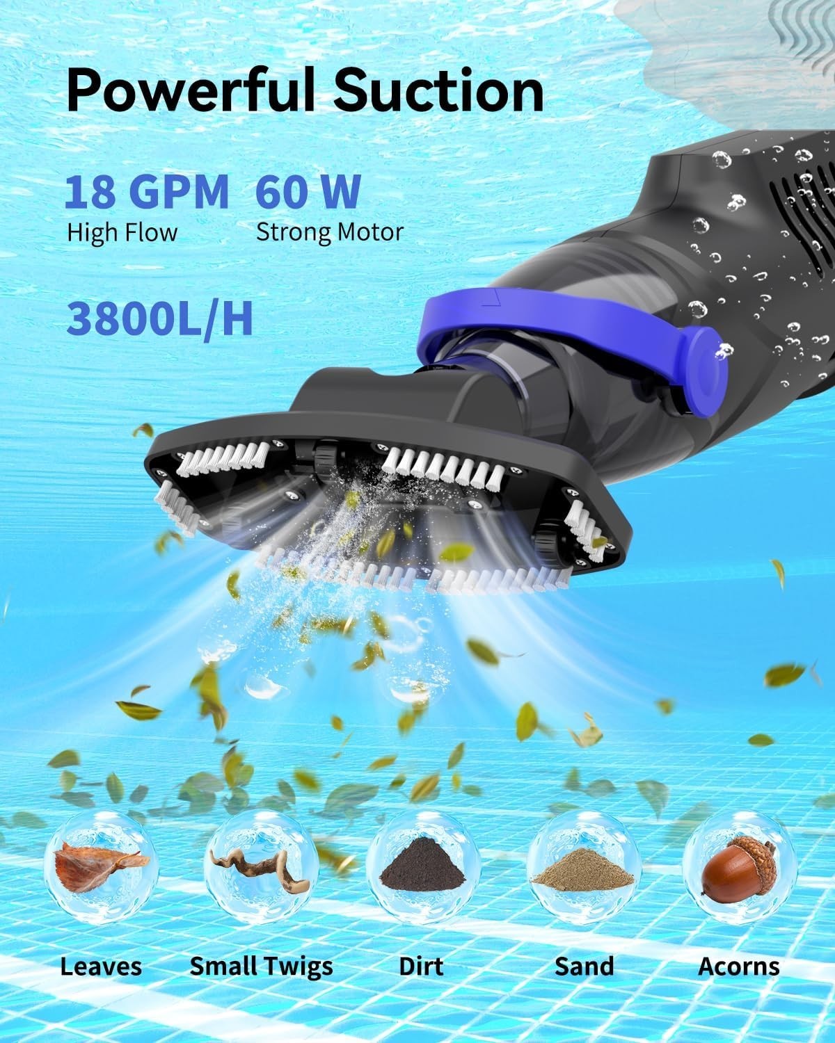 2026 Upgraded Pool Vacuum for Above Ground, 18 GPM Powerful Suction Cordless