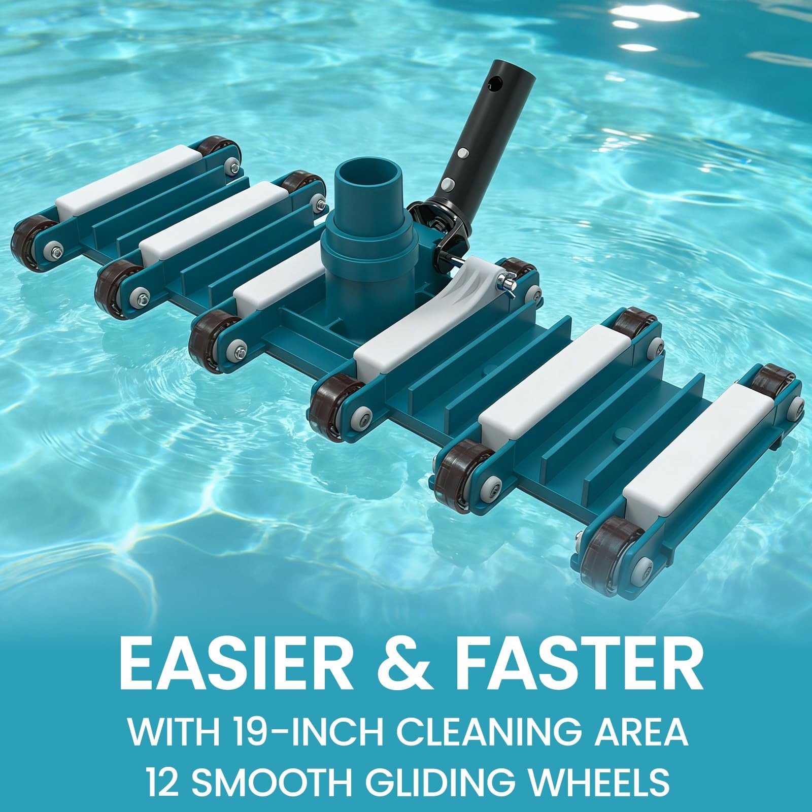 19&Prime; Heavy Duty Pool Vacuum Head with Wheels ExtraWide, Swivel Handle