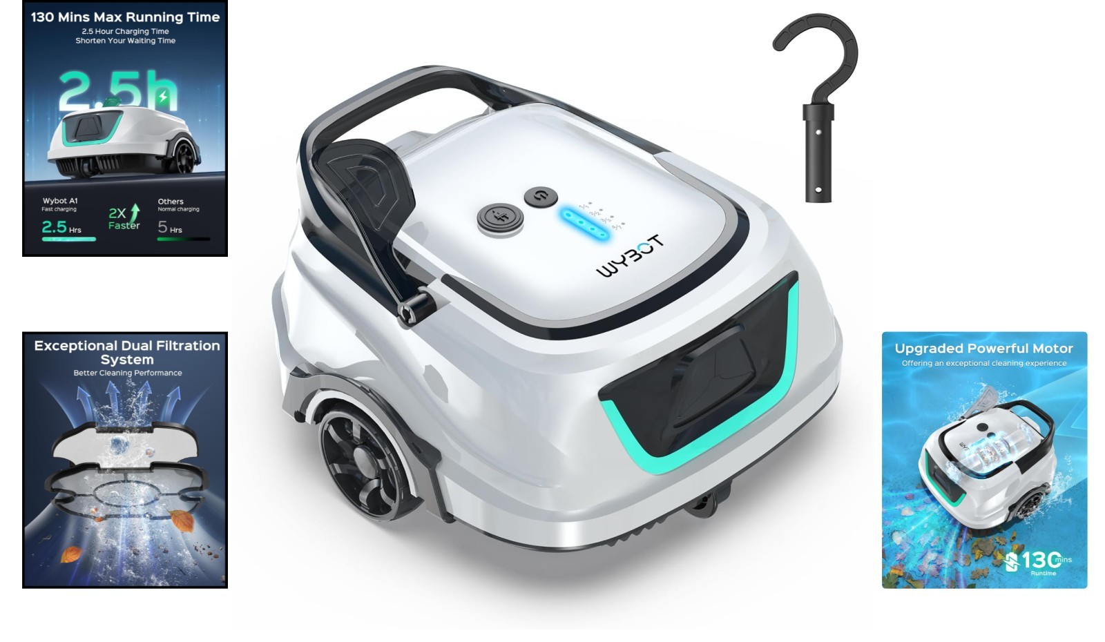 A1 Cordless Robotic Pool Cleaner – 2280 GPH Suction, 130 Min Runtime, 4 Modes