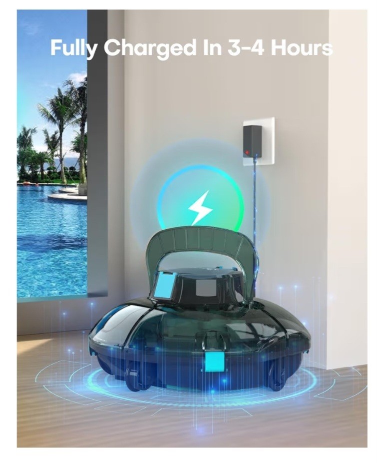 Winny Pool Cleaner Cordless Robotic Lasts 80 Min 645 Sq Ft Portable Light Green