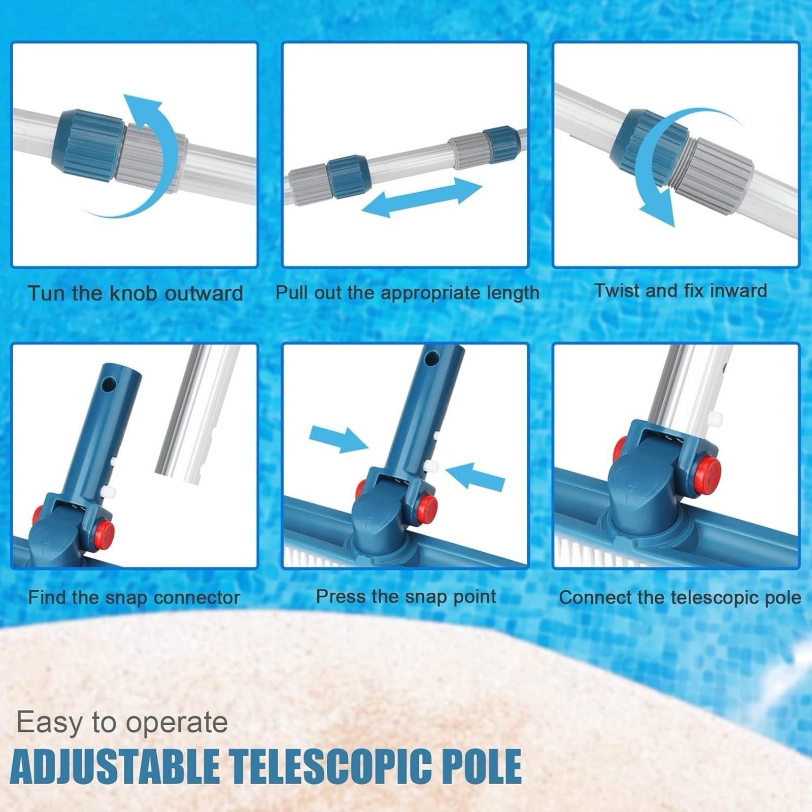 Professional 16 Foot Telescopic Aluminum Swimming Pool Pole – Attach Pool Tools