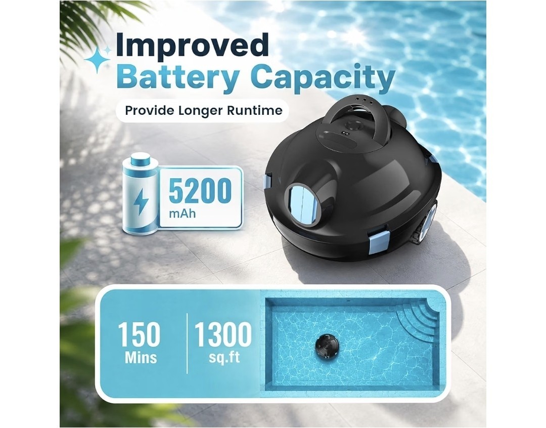 Y10 Robotic Pool Cleaner,Cordless Pool Vacuum with 150 Mins Runtime,High Efficie