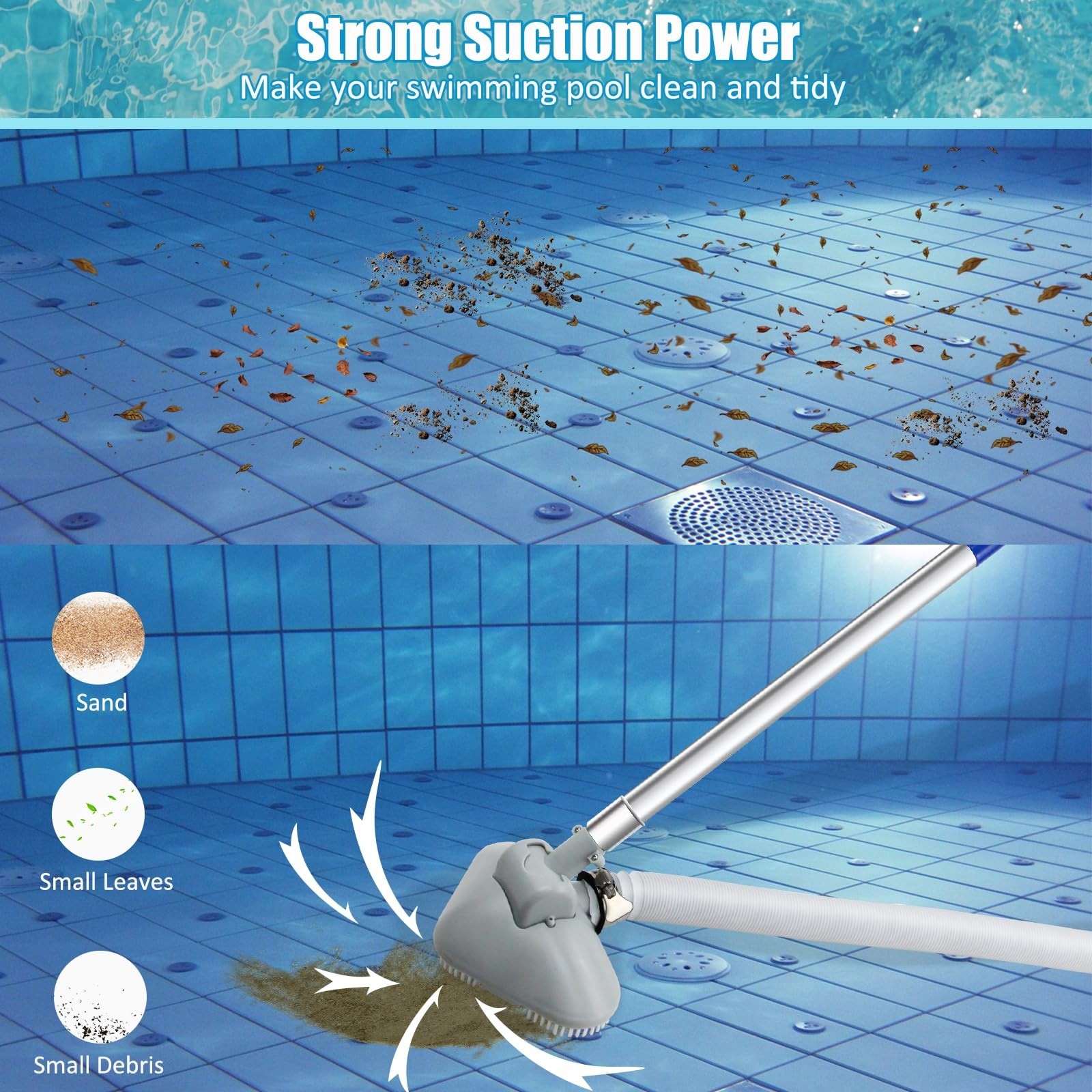 Above-Ground Pool Vacuum Cleaner with Telescopic Pole & 13ft Hose, Handheld Kit