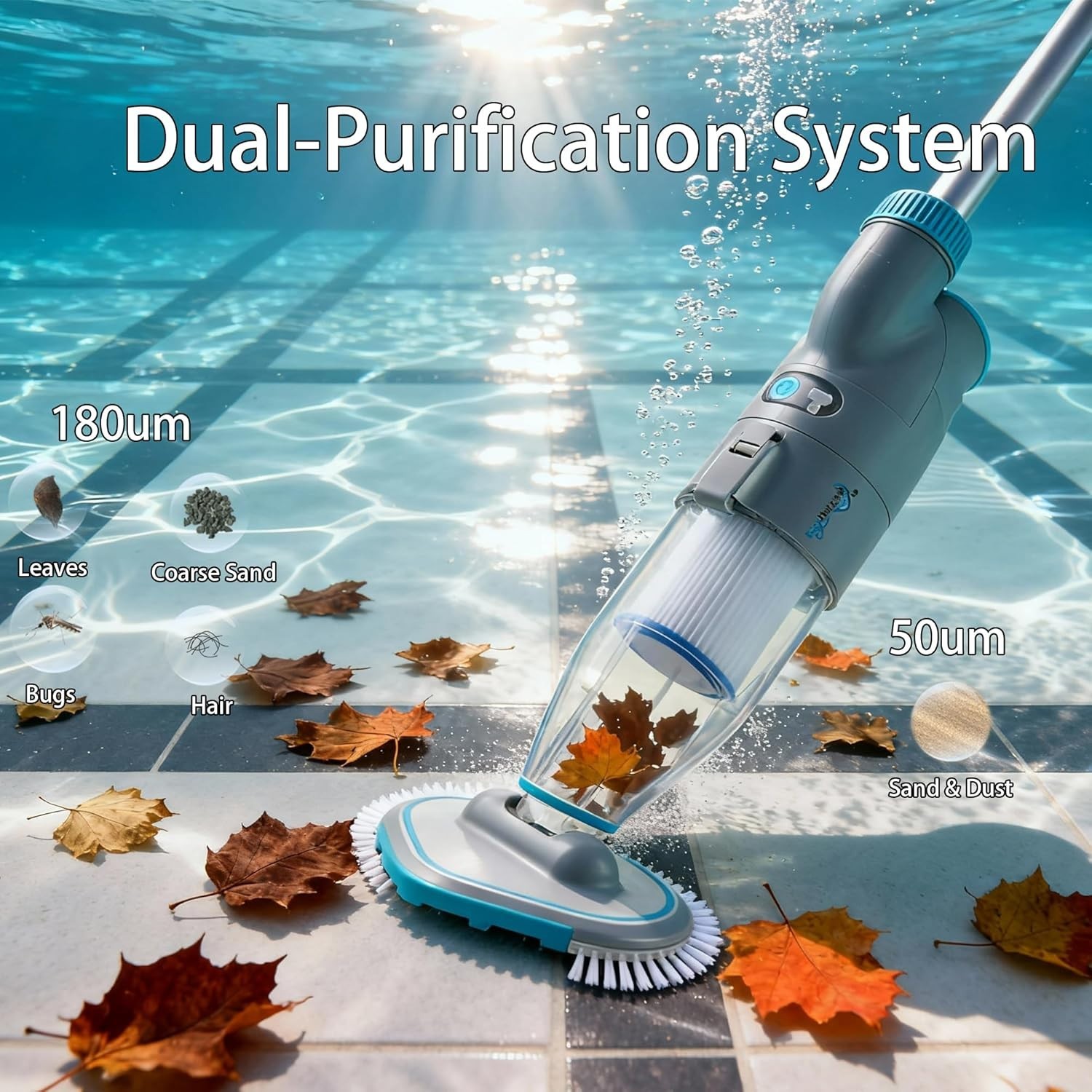 50 PRO 2026 Cordless Pool Vacuum Cleaner Heavy-Duty Debris Spas Hot Tubs Gray