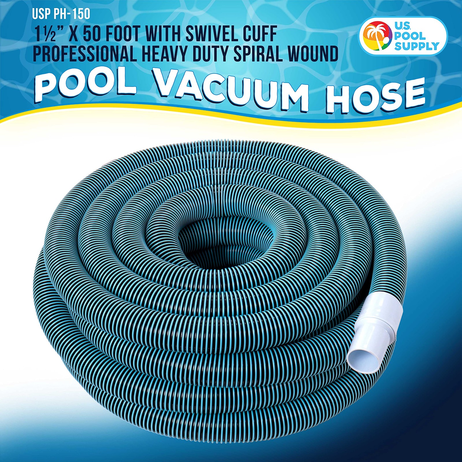 U.S. Pool Supply Vacuum Hose – 1-1/2&Prime; x 50&prime; Professional 50 Foot, Blue