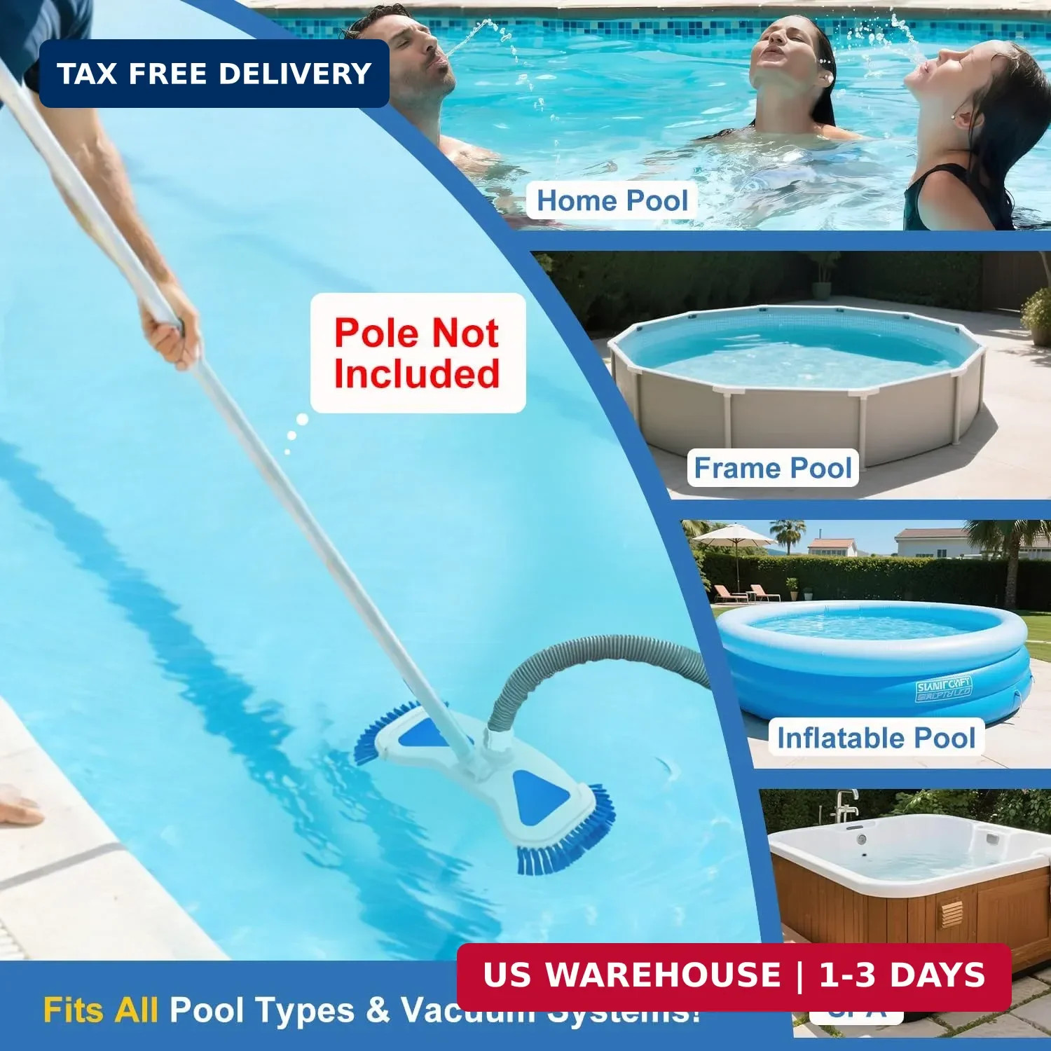 Pool Vacuum Head with Side Brushes 13.5&Prime; Deluxe Manual Pool Cleaner Head, Fit fo