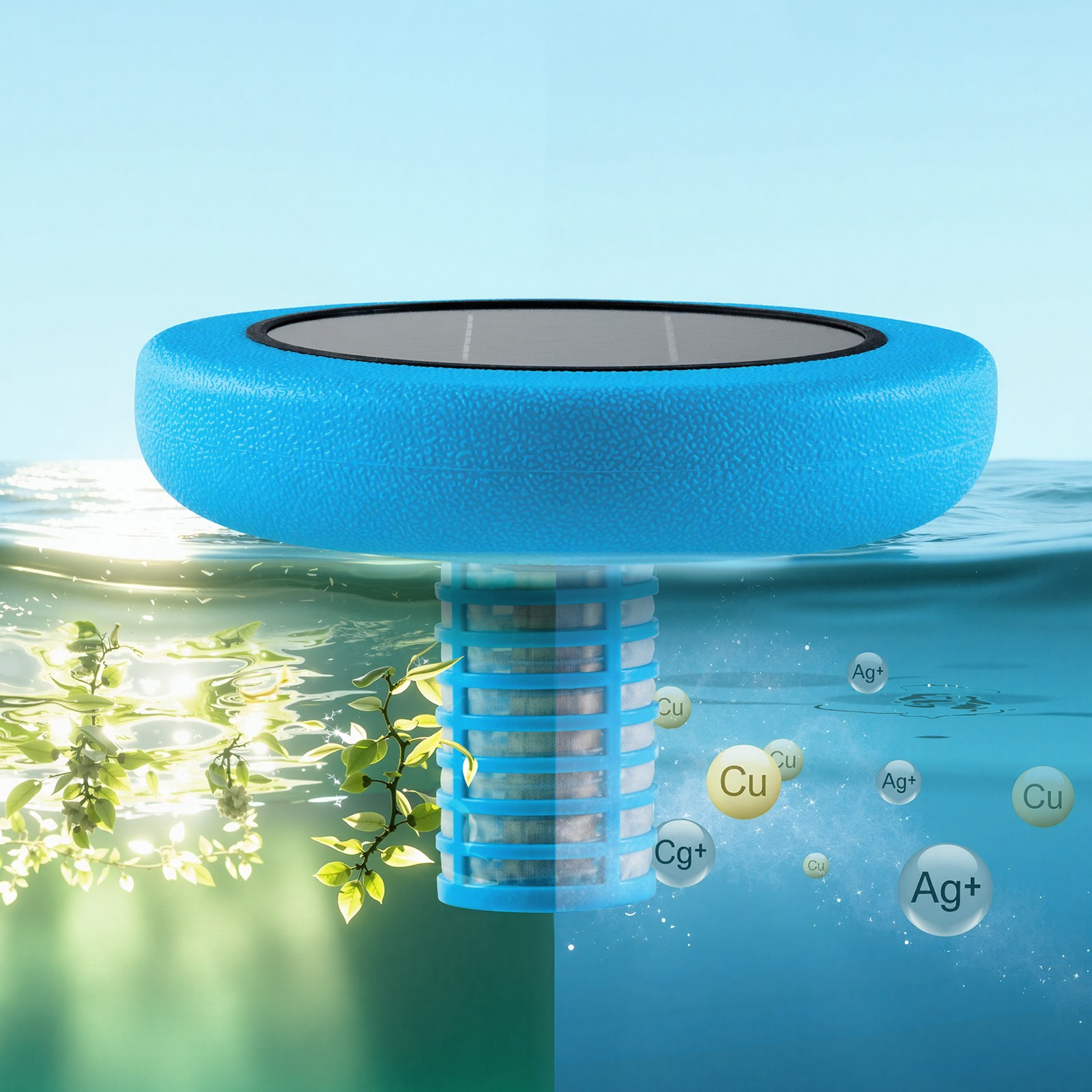 Uimoso Solar Pool Ionizer Round Copper Purifier for Pools Up to 45000 Gal, Blue