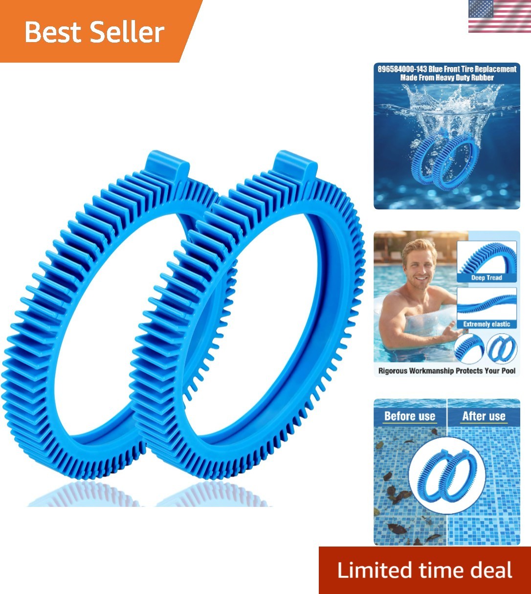 Easy Install Replacement Front Tires for Pool Cleaners – Includes 2 Hump Tires