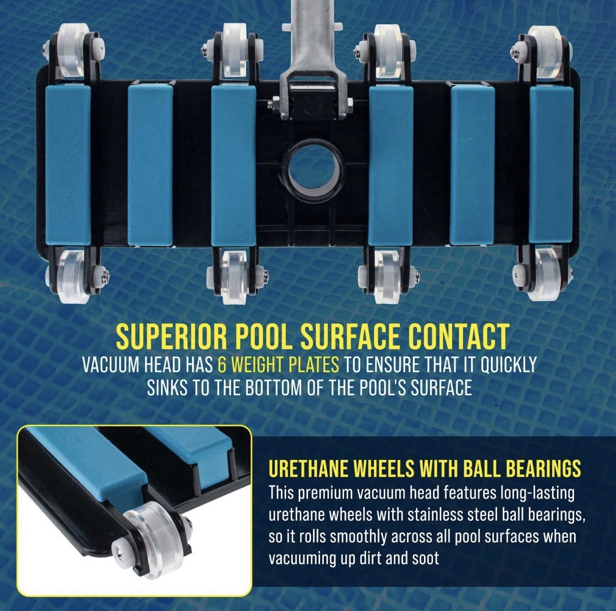 Manual Pool Vacuum Head for Inground Pools, Extra-Wide, Weighted – 1.5&Prime; Hose