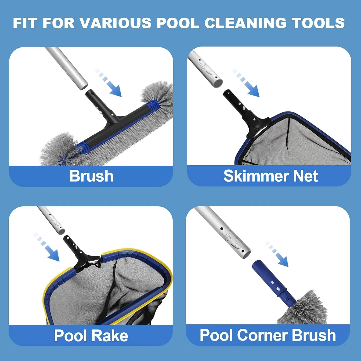 Poolvio 5-in-1 Pool Cleaning Kit – Includes Semi-Deep Skimmer Net, Aluminum Leaf