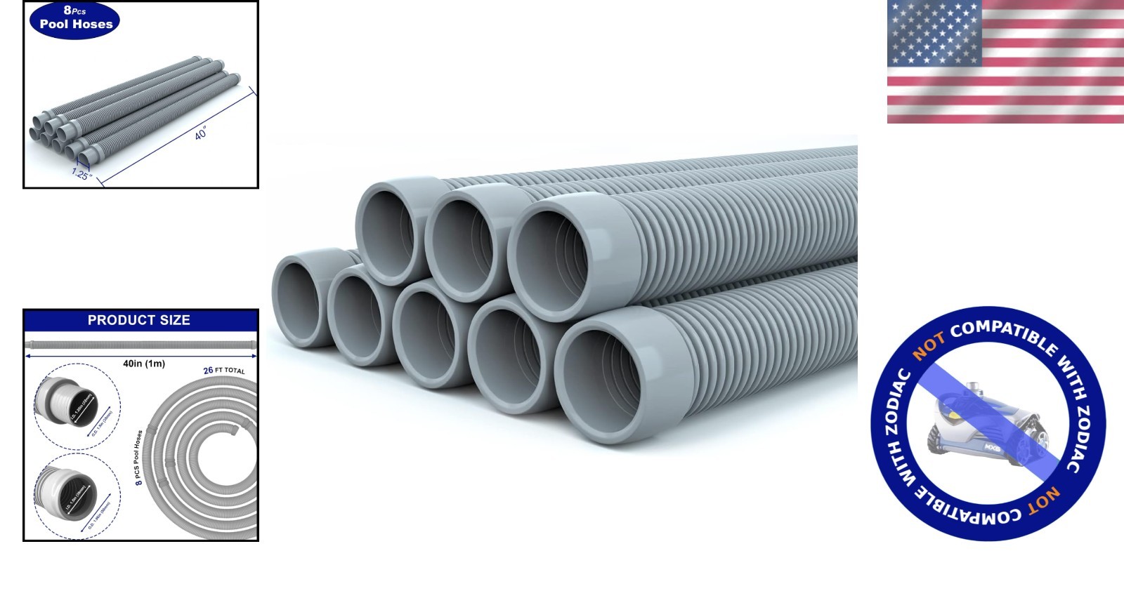 High-Quality Pool Vacuum Hose 1.5” – 8 Sections for Cleaners