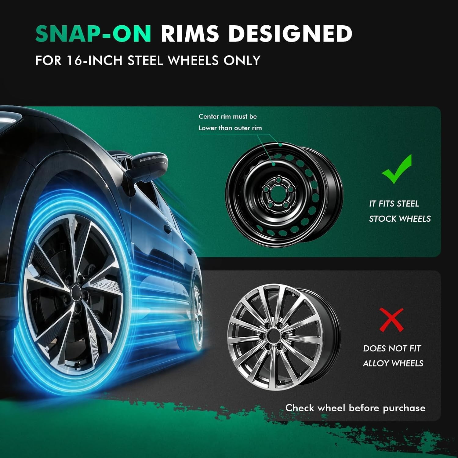 Snap On Hubcap Rim 16 inch Auto Tire Replacement Exterior Cap OEM Steel Wheel…