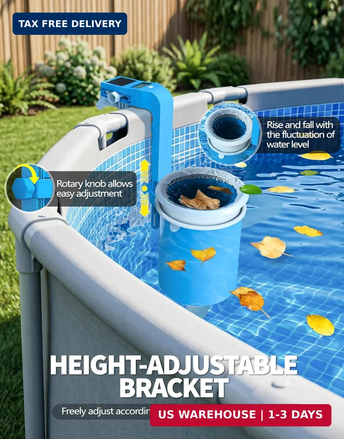 BluSwim Above Ground Pool Skimmer with Solar Digital Thermometer | Wall Mount Su