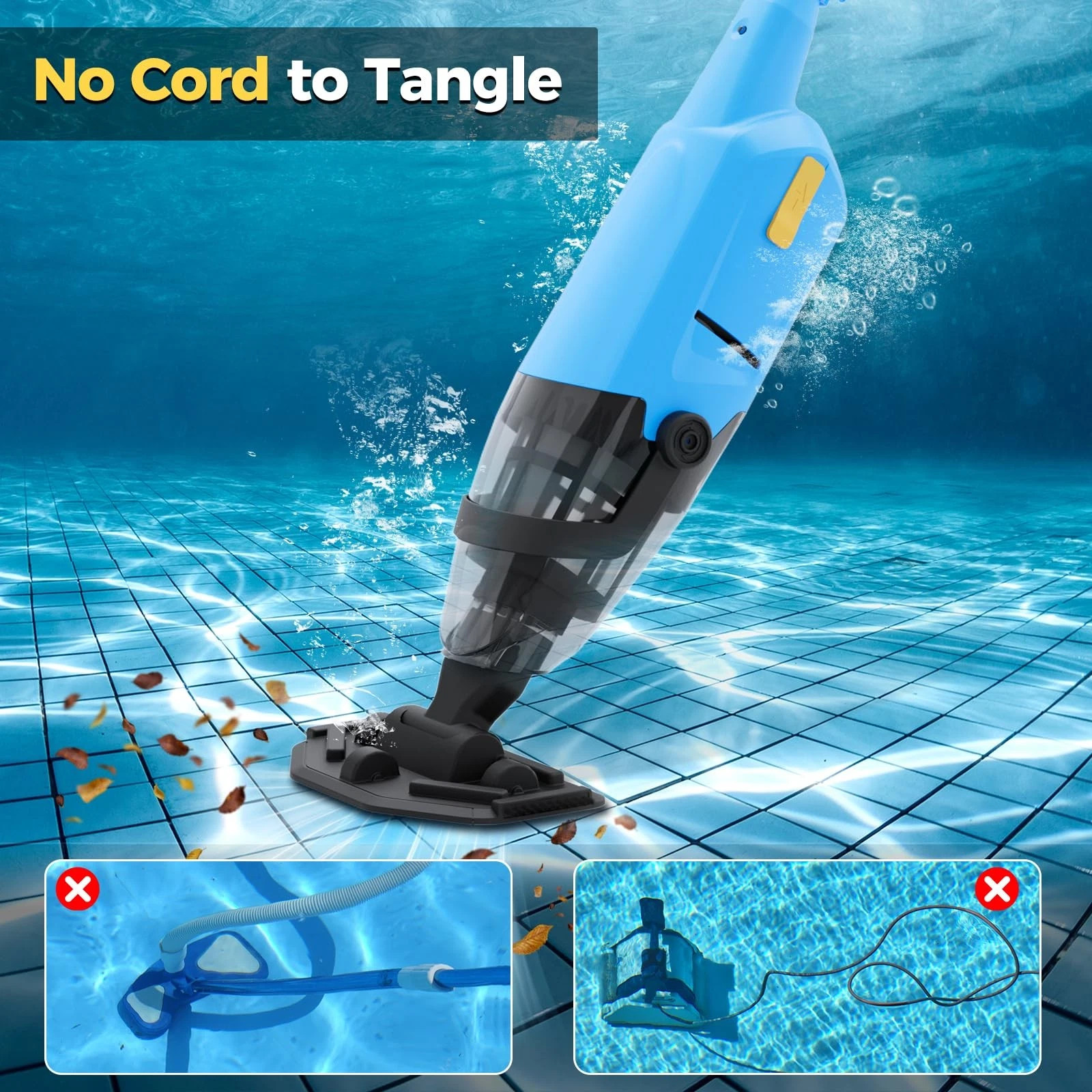Cordless Rechargeable Pool Vacuum Handheld Pool Cleaner with Telescopic Pole New