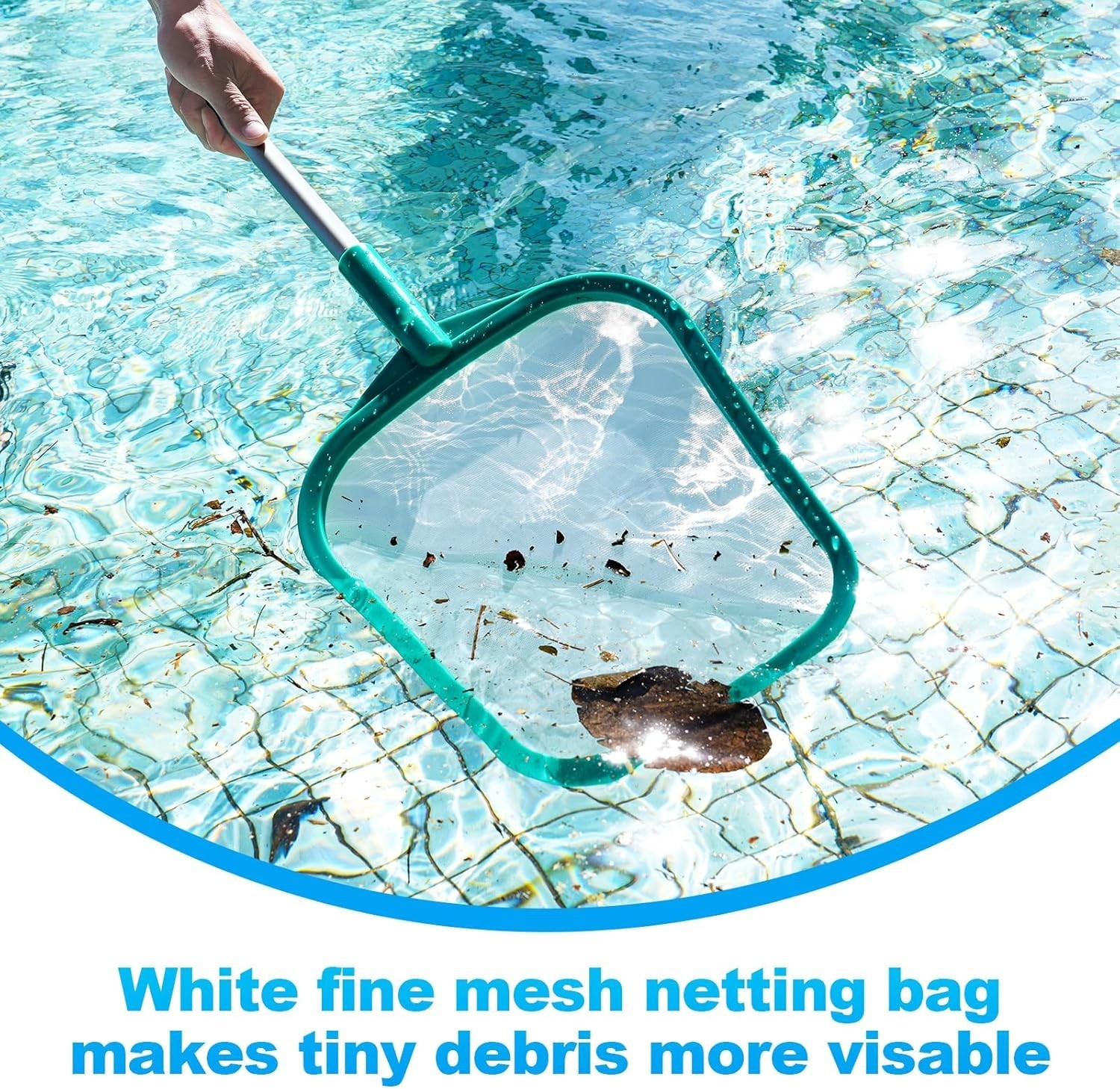 Pool Skimmer Net with Pole, Fine Mesh, Solid Plastic Frame for Pool & Hot Tub